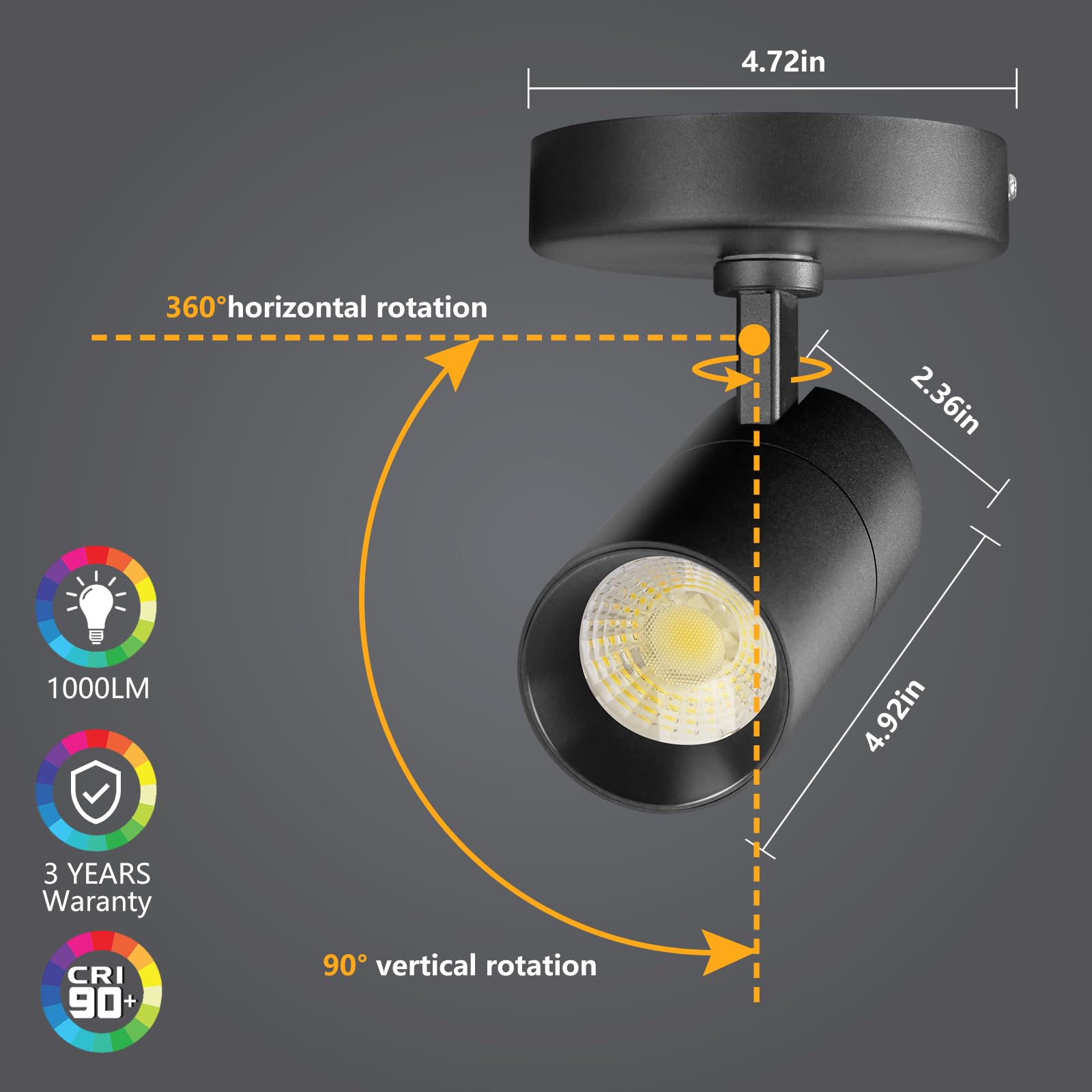 Vanoopee 10W Dimmable Led Ceiling Spotlight, Adjustable Directional Light, Black Accent Fixture