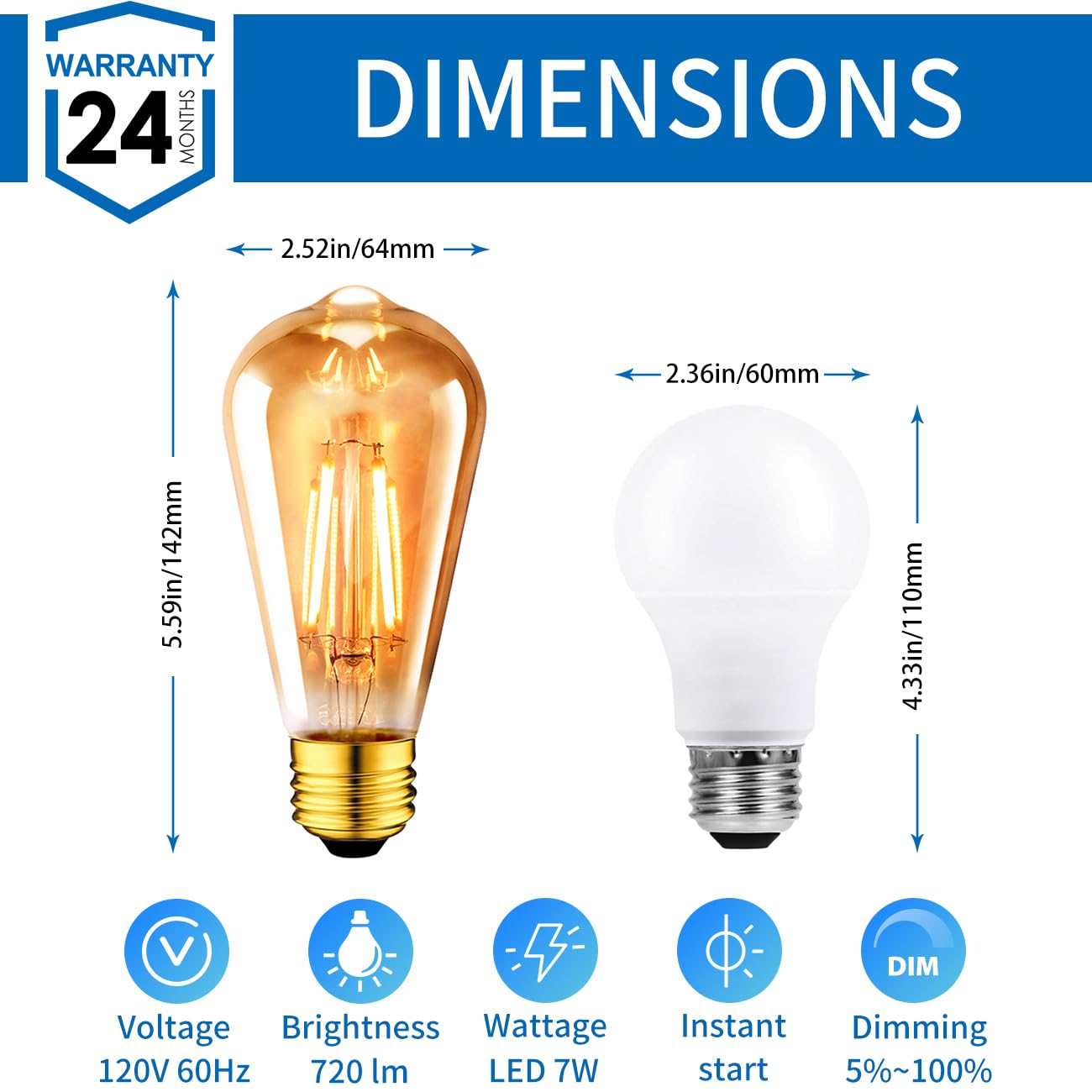 ANWIO Vintage Edison ST21 LED Bulb 8W Dimmable 2500K Warm White E26 Amber Glass 6 Pack