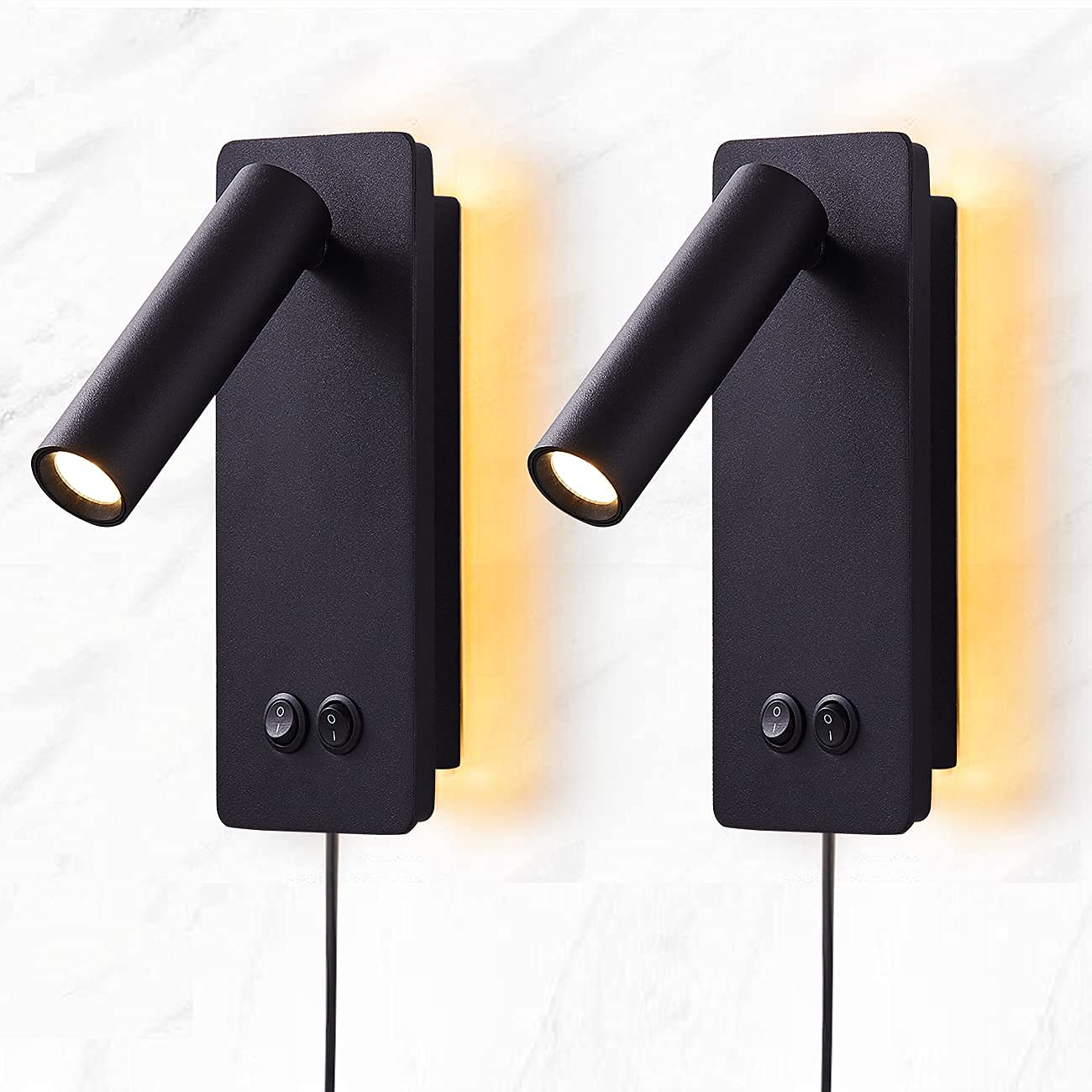 Moluola Lighting Led Wall Lamp & Reading Light Set Of 2, Black 3W+6W, Multifunctional