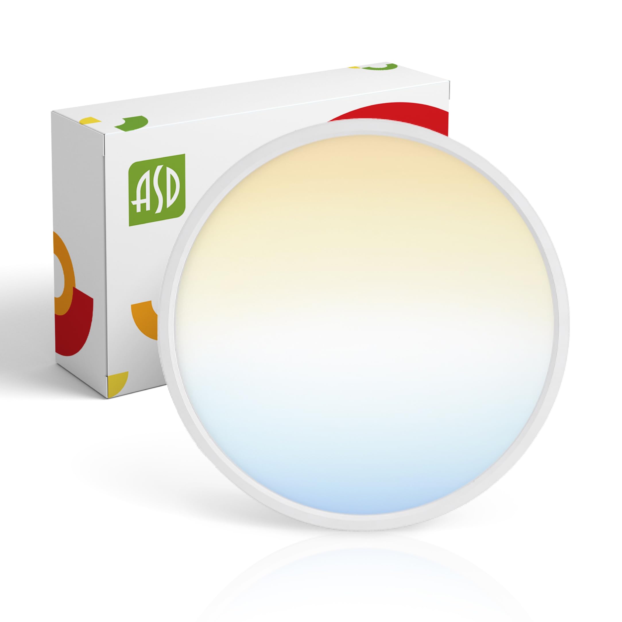 ASD LED Ceiling Light Fixture, 12in Round, Dimmable, ETL Listed, 24W, 1900LM, 2700-6000K, White, Model A