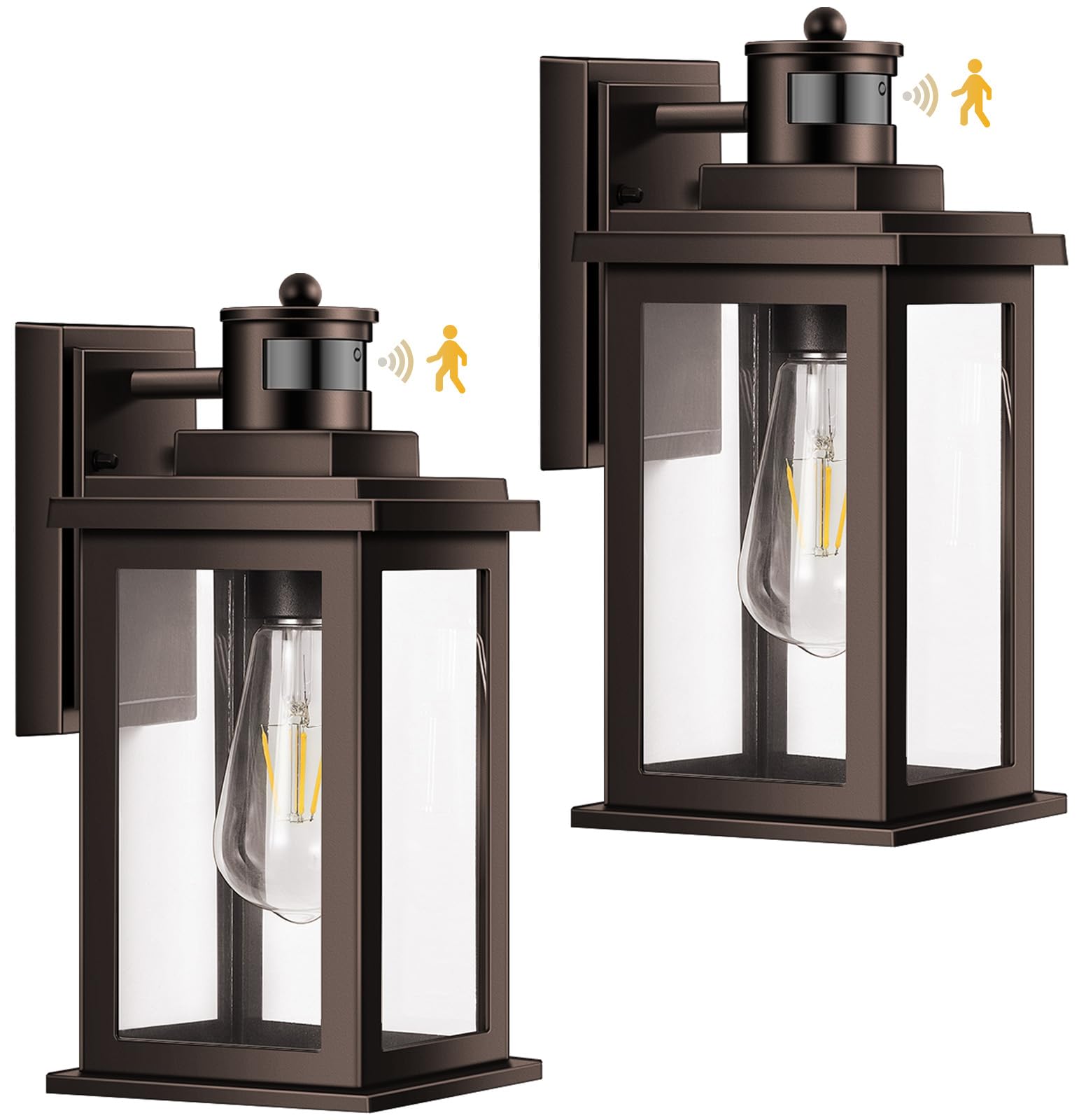VIANIS 2 Pack Outdoor Lights for House with Motion Sensor, Brown Dusk to Dawn Motion Sensor Outdoor Lights, Oil Rubbed Bronze Po