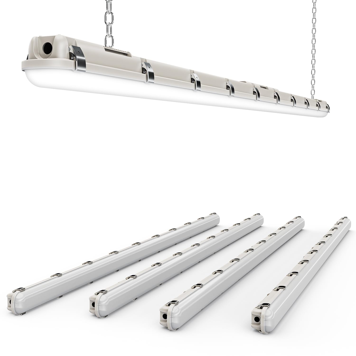Sunco Vapor Proof Light Fixture  LED Garage Shop Lights  11700 Lumens  8ft  Surface Mount  Dimmable (0-10V)  Selectable Features  16W/75W/90W  3500K/4000K/5000K  UL/DLC 4 Pack