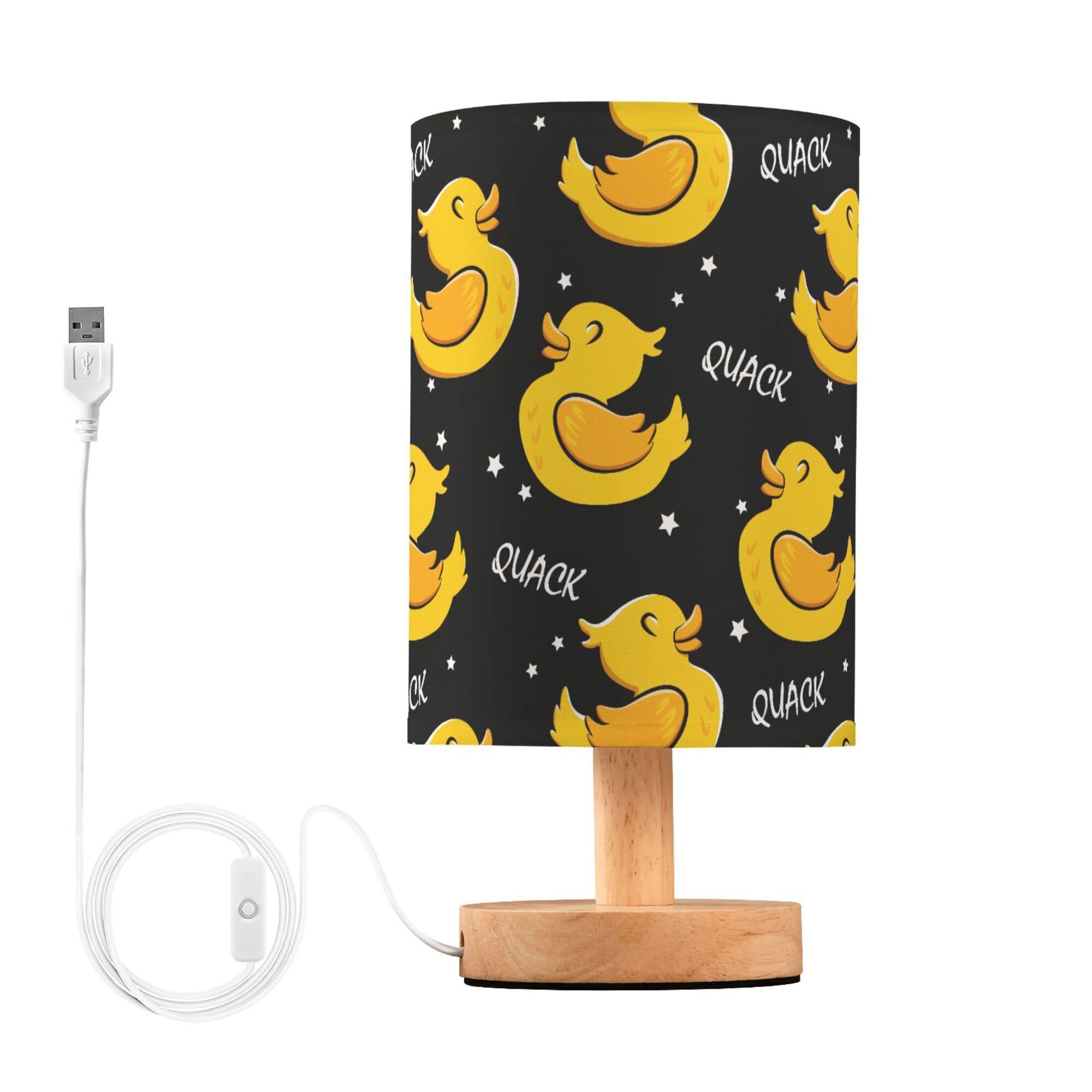 Yyzzh Table Lamp Cartoon Duck Stars Pattern Nightstand Lamp With Wood Base Fabric Lamp Shade Bedside Desk Lamp For Living Room B