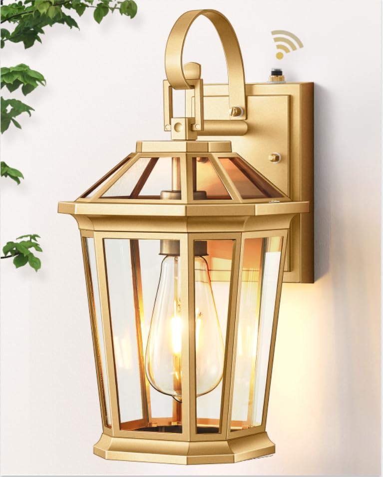 VIANIS Dusk to Dawn Exterior Light Fixture for House, Outdoor Porch Lights Wall Mount, Gold Wall Sconce Lanterns for Garage,100%