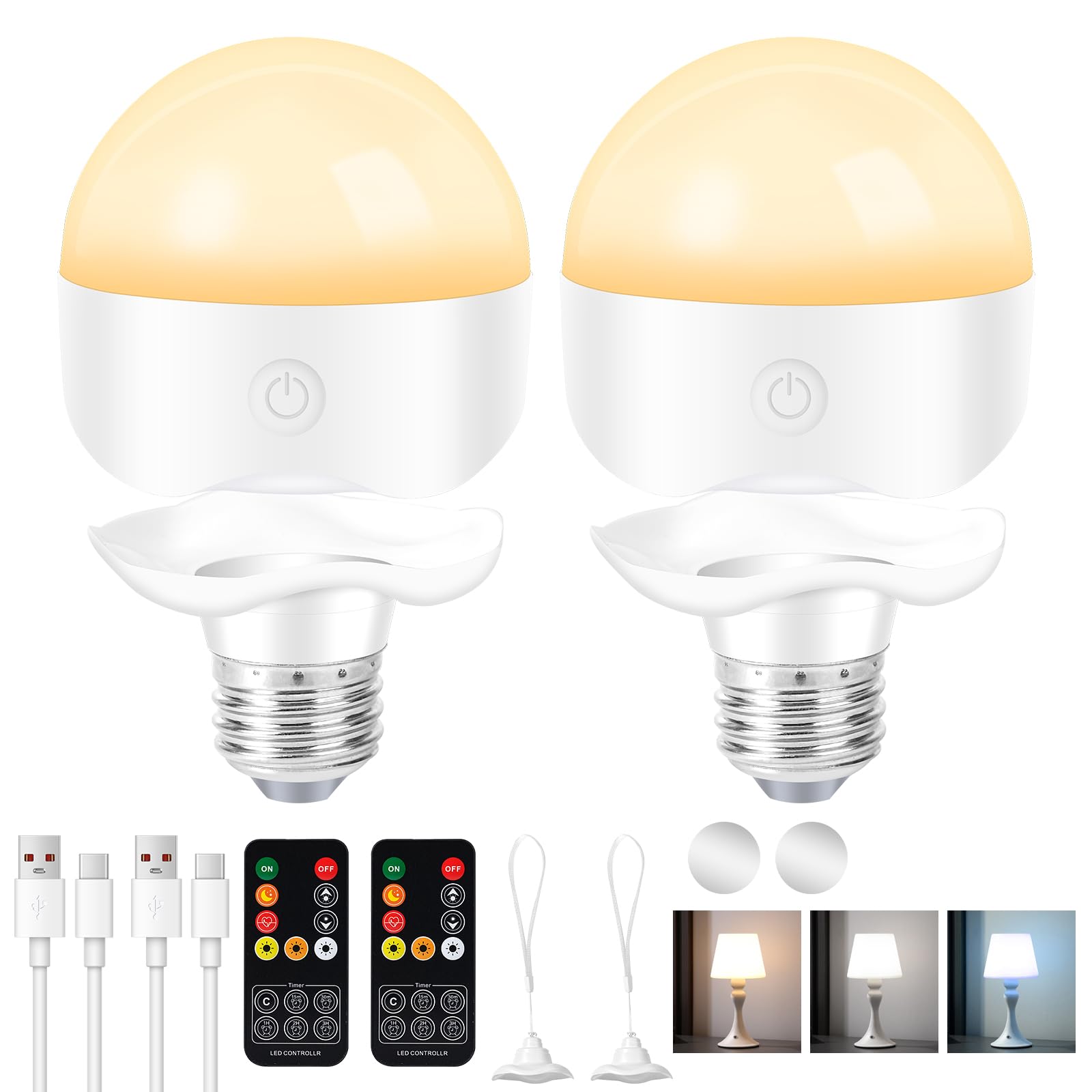 LUSKLLI Rechargeable Light Bulb,LED Portable Bulb with Remote Control, Timer, Battery and 3 Color Temperatures Backup Emergency