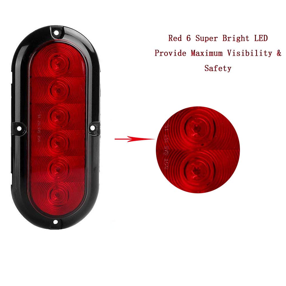 Npauto 2Pcs 6&quot; Oval Trailer Tail Lights Red 6 Led Stop Turn Brake Light Trailer Marker Lights Flush Mount For Rv Truck Boat Trailer Waterproof