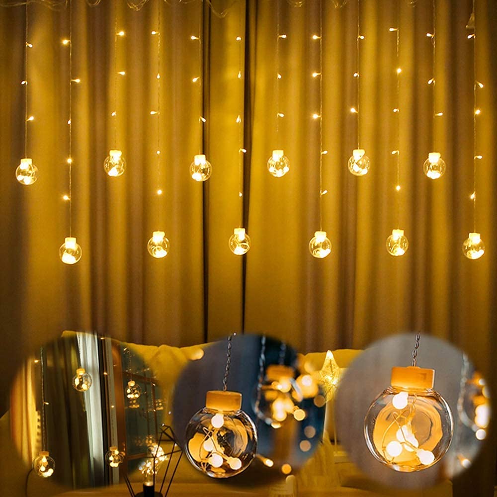 Desidiya Decorative Wish Ball Orbs Led Curtain Lights for Diwali Christmas Wedding,2.5 M,Globe Curtain Lights (Pack of 1) Warm W