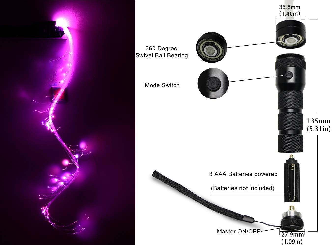 Azimom Led Fiber Optic Dance Whip Space Whip 6Ft 360 Swivel 40Display Battery Power Mode Pixel Whip Rave Flow Super Bright Light