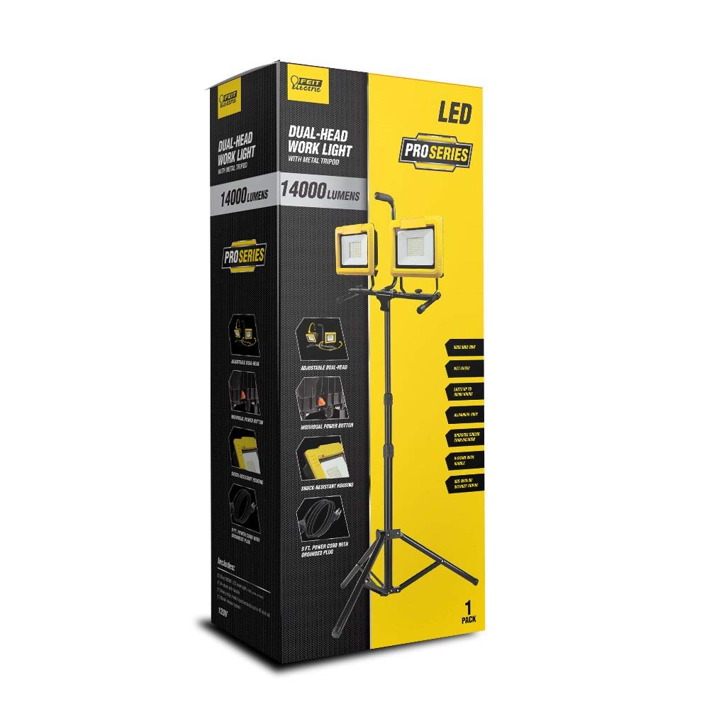 Feit Electric 140W Led Work Light, Dual Head, 14000 Lumens, Plug In, 30,000 Hour Life, Works With Or Without Stand, Ideal For Jobsites, Construction, Garages, Work14000Xltpplug