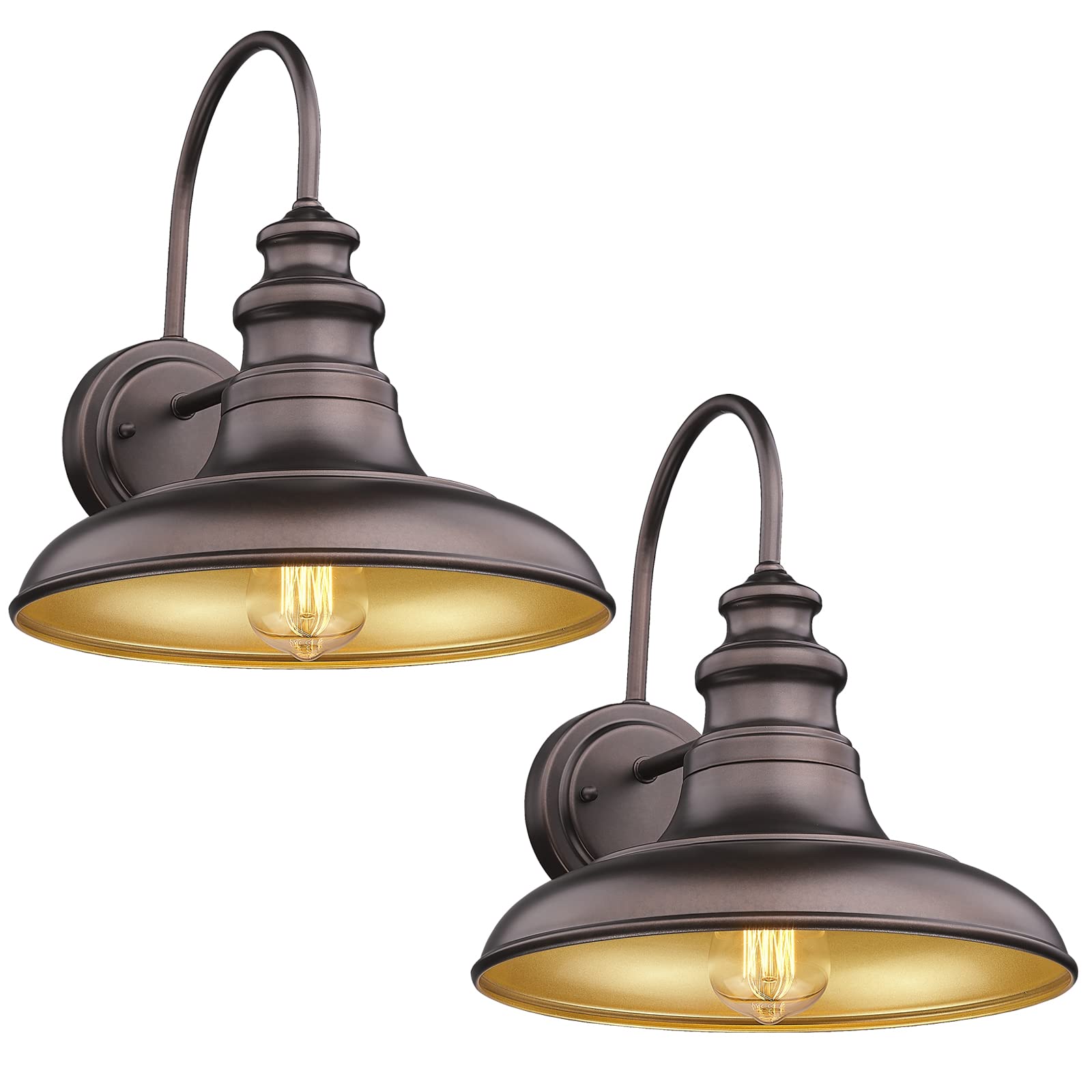 Diyel Outdoor Barn Light Fixture, Gooseneck Wall Sconce, 12in Size, Oil-Rubbed Bronze, 2-Pack, Industrial Style, Metal