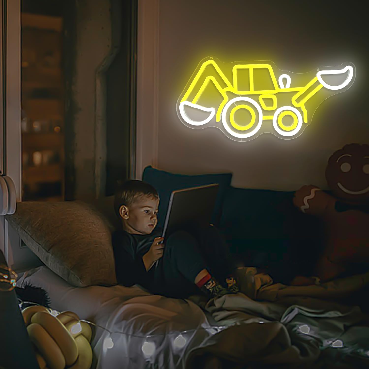 Cheunyar Excavator Neon Sign for Wall Decor Dimmable Construction Excavator Vehicles Led Neon Light Excavator Neon Light Boy Neo