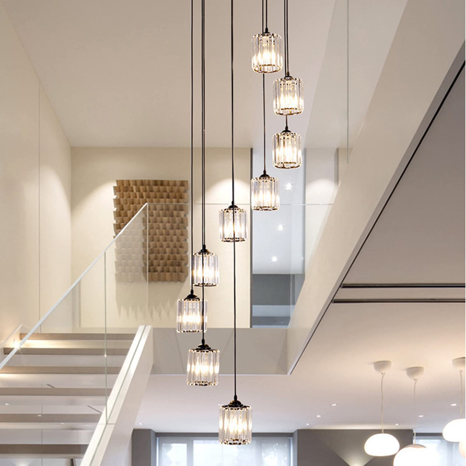 Meimond Modern Crystal Pendant Light - 9 Lights Black Metal Chandelier for High Ceilings, Foyer, Living Room, Model LTD-10