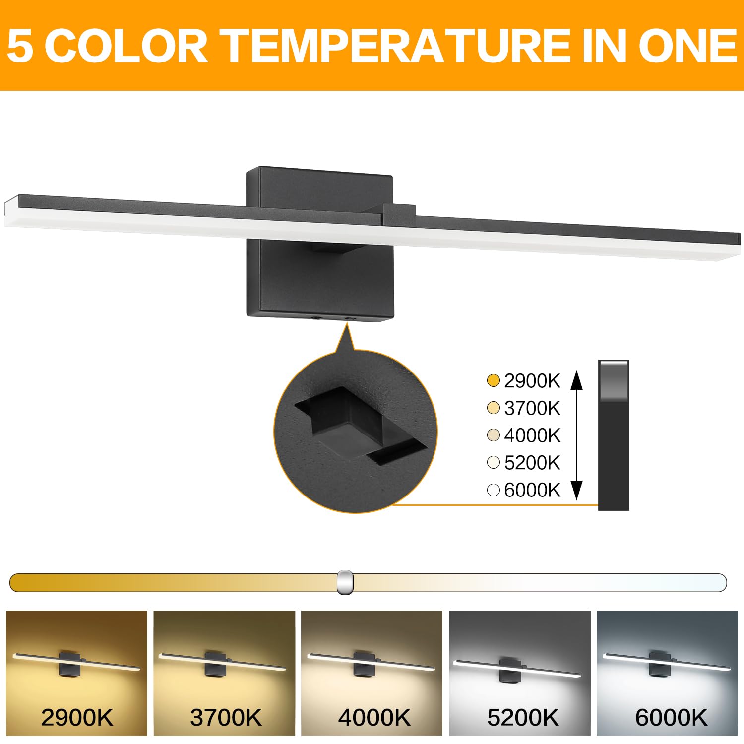 Zuzito Black Bathroom Light Fixtures - Modern Vanity Lights For Bathroom 24In - Led Bath Lights Bar 5Cct Dimmable