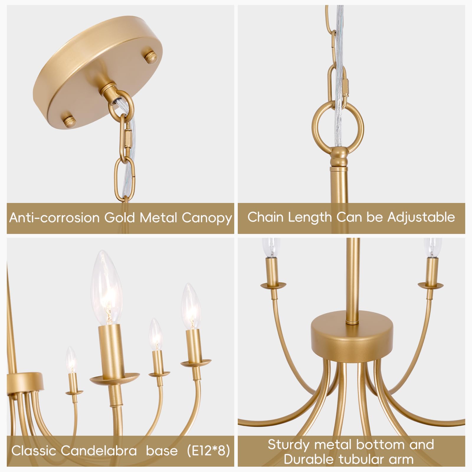 Farmhouse Chandelier For Dining Room, 8-Light 26'' Rose Gold Dining Room Light Fixture, Rustic Candle Chandeliers Vintage Modern