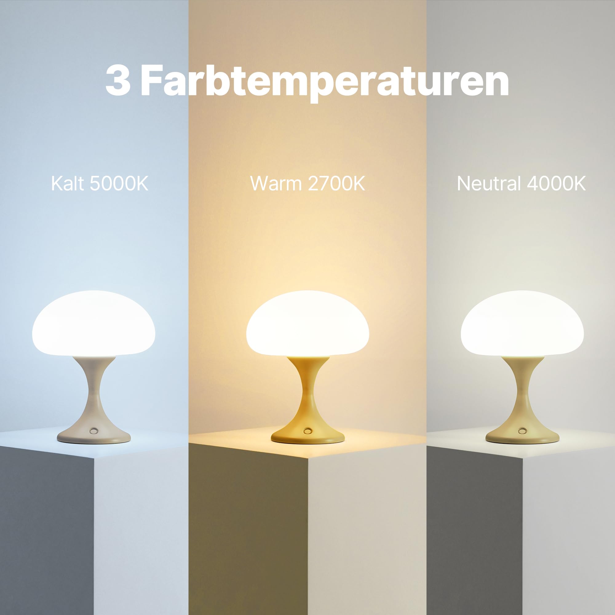 MAGCHARM Mushroom Lamp, 5W LED Cordless Table Lamp, Dimmable Touch Light, Glass Shade, Small Size, Mustard Color, Model TL011YLUSMC