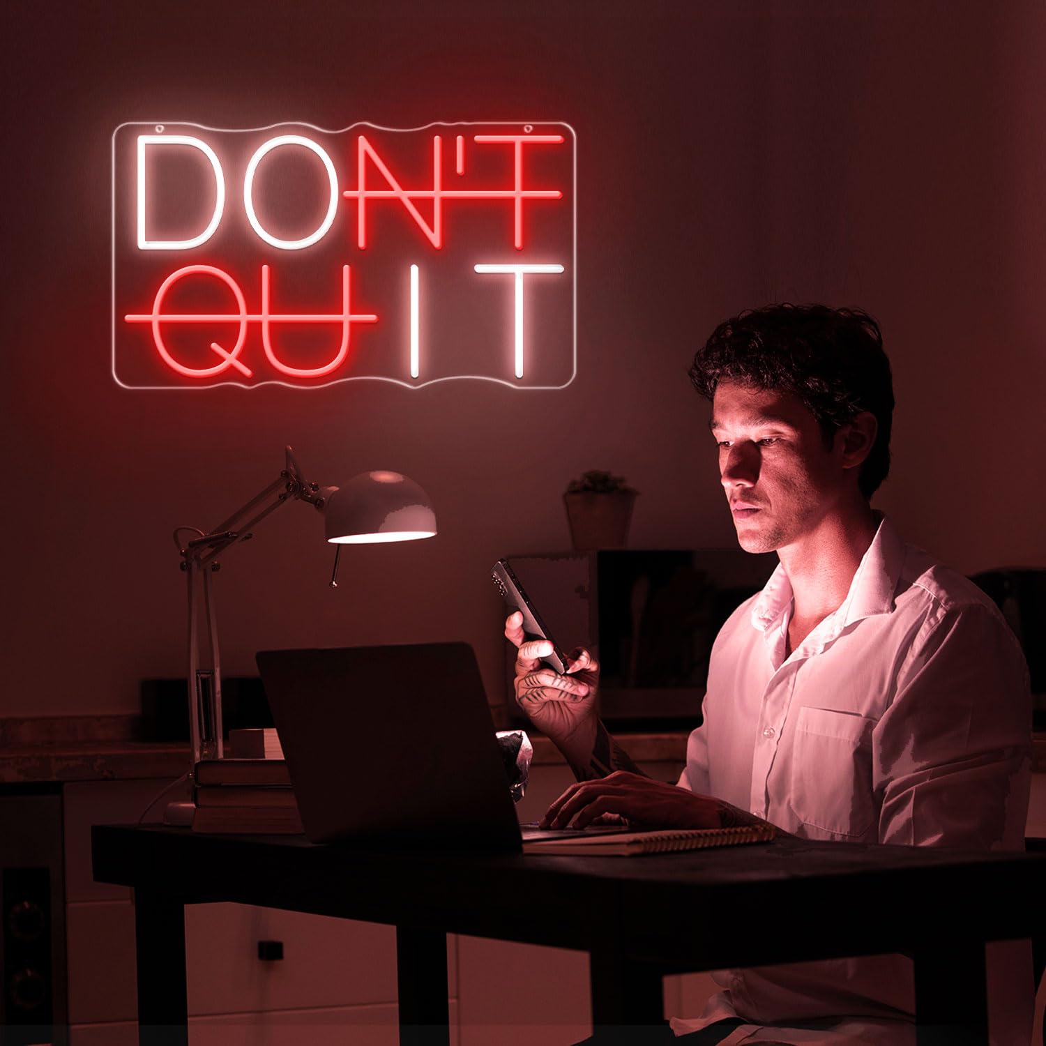 HAJAE LED Neon Sign - DONT QUIT Wall Decor, Dimmable USB Powered, Acrylic, Red&White