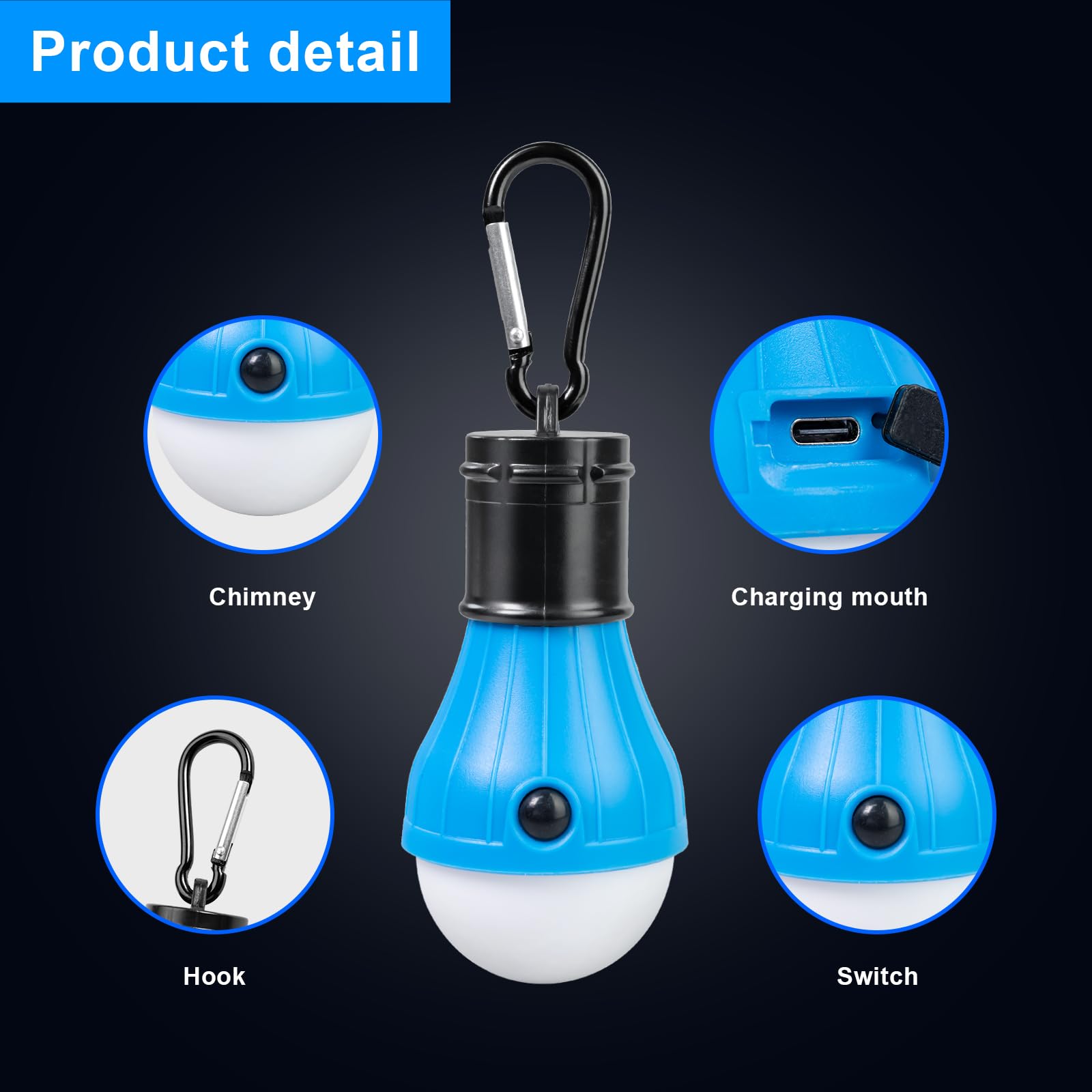 Jarxin Led Camping Lantern Usb Rechargeable,Outdoor Tent Lights For Camping Hanging,Kids With Clip Hook Camping Flashlight (2 Pa