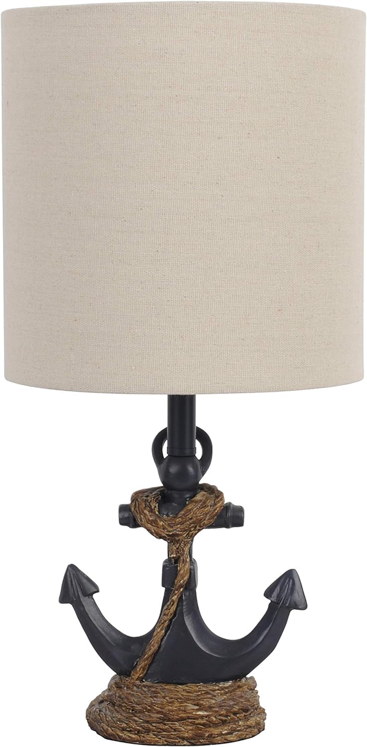 Decor Therapy Anchor Resin Accent Lamp, Easy on/Off Push-Through Light Switch, Coastal Style, Energy Efficient, 40W, Antique Nav