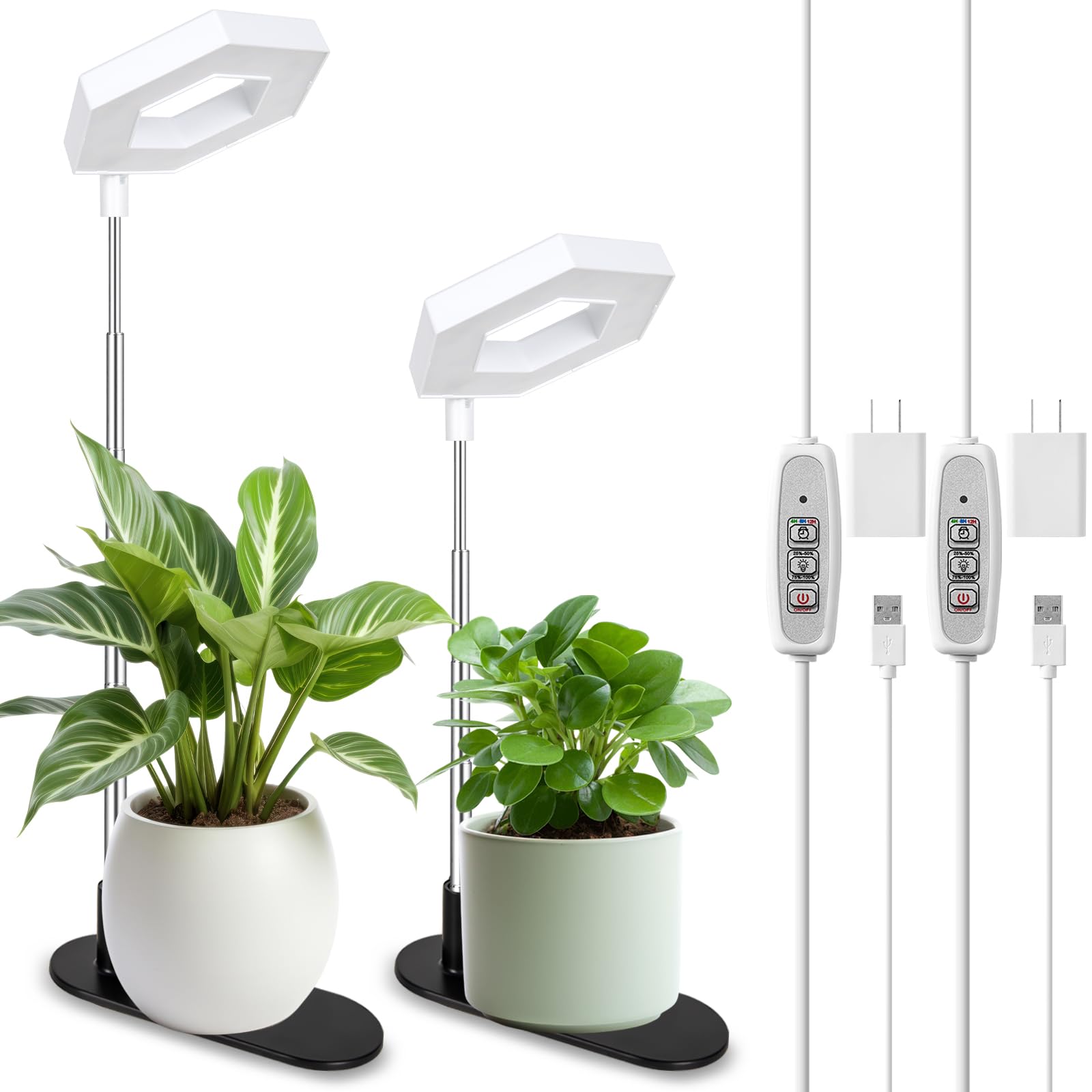 Foxgarden® Plant Light, 84Leds Grow Light For Indoor Plants, Full Spectrum Desk Growing Lamp With Detachable Base, Height Adjustable 7.8&quot;-26&quot; With Auto Timer 4H/8H/12H, 4 Dimmable Brightness, 2 Pack