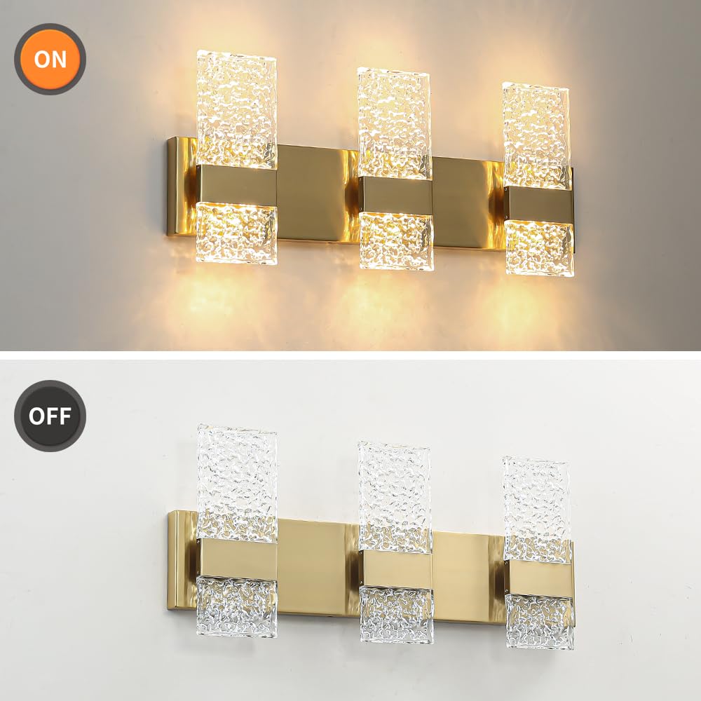 Ditoon Modern Bathroom Vanity Light, 6-Lights, Dimmable Acrylic Shade, Hardwired, Gold, Model DX23073V6-BS-M, Size H9.25in L
