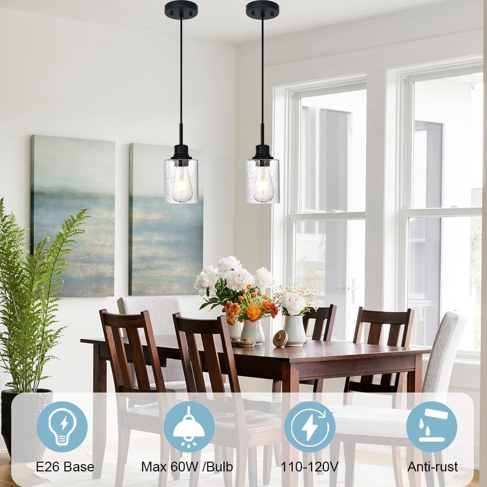 Pendrion Modern 3-Light Pendant Island Light Fixture Black Ceiling Hanging Lights With Clear Seeded Glass And Adjustable Cord,In