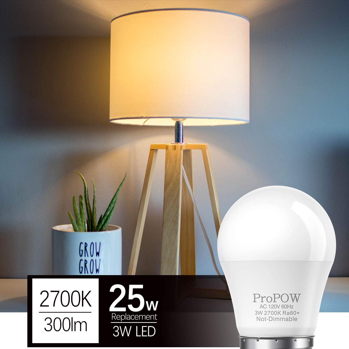 ProPOW A15 LED Light Bulb 3W Soft White 2700K Energy Saving (8 Pack) E26 Base for Home Bedroom