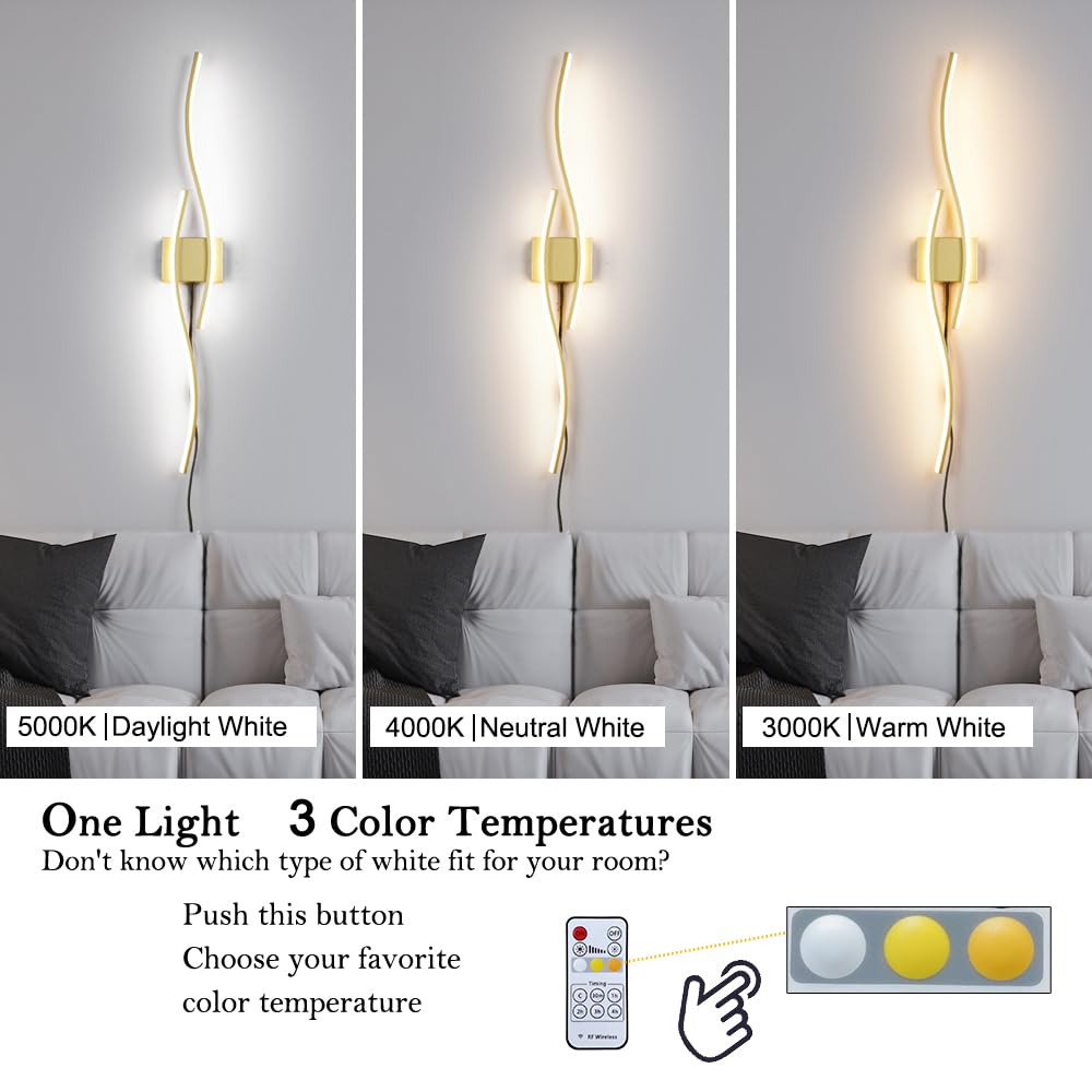 Daunton Gold Plug-in Wall Sconces Set of Two, Dimmable LED, 40.5" Aluminum Lamps for Living Room, Hallway, Bedroom - Model DX23014V1