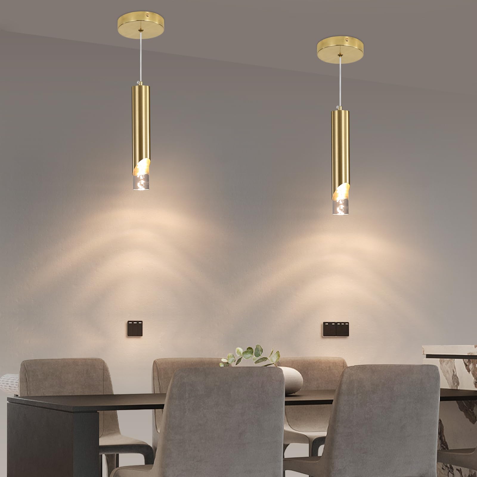 Modern Gold Pendant Light Fixture  Acrylic Bubble Cylinder Hanging Lights  3 Color 2700K/4500K/6500K  Minimalist Ceiling Chandelier Lighting For Dining Room  Bedroom  Hallway  Bar  Kitchen Island