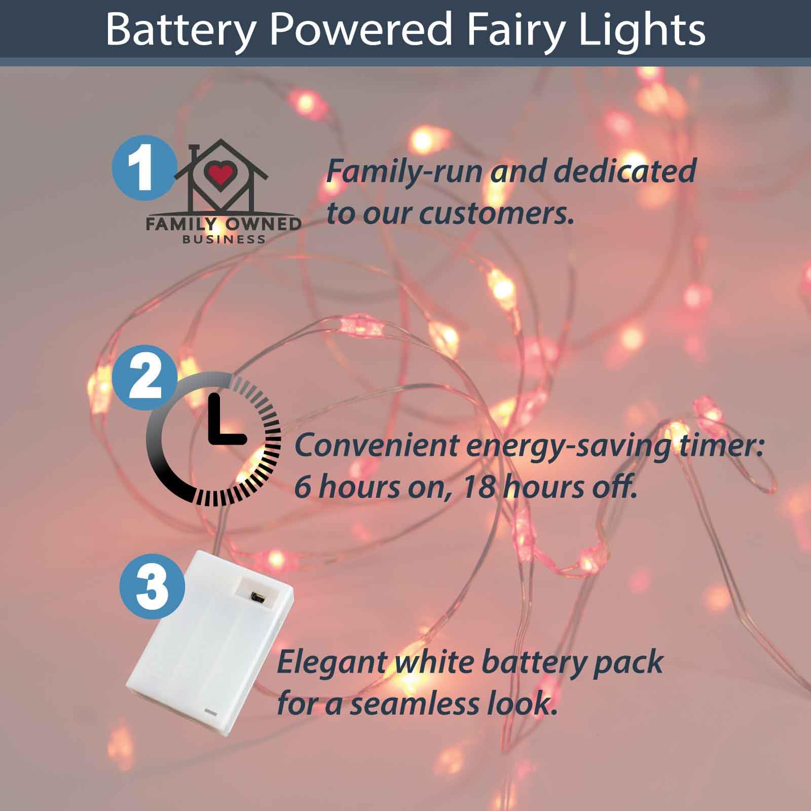 Qbis Battery Powered Fairy Lights For Bedroom, 40 Led Lights, Battery Operated String Lights For Christmas, Halloween Decorations, 6Hr Timer Mode, Red, Orange Fairy Lights