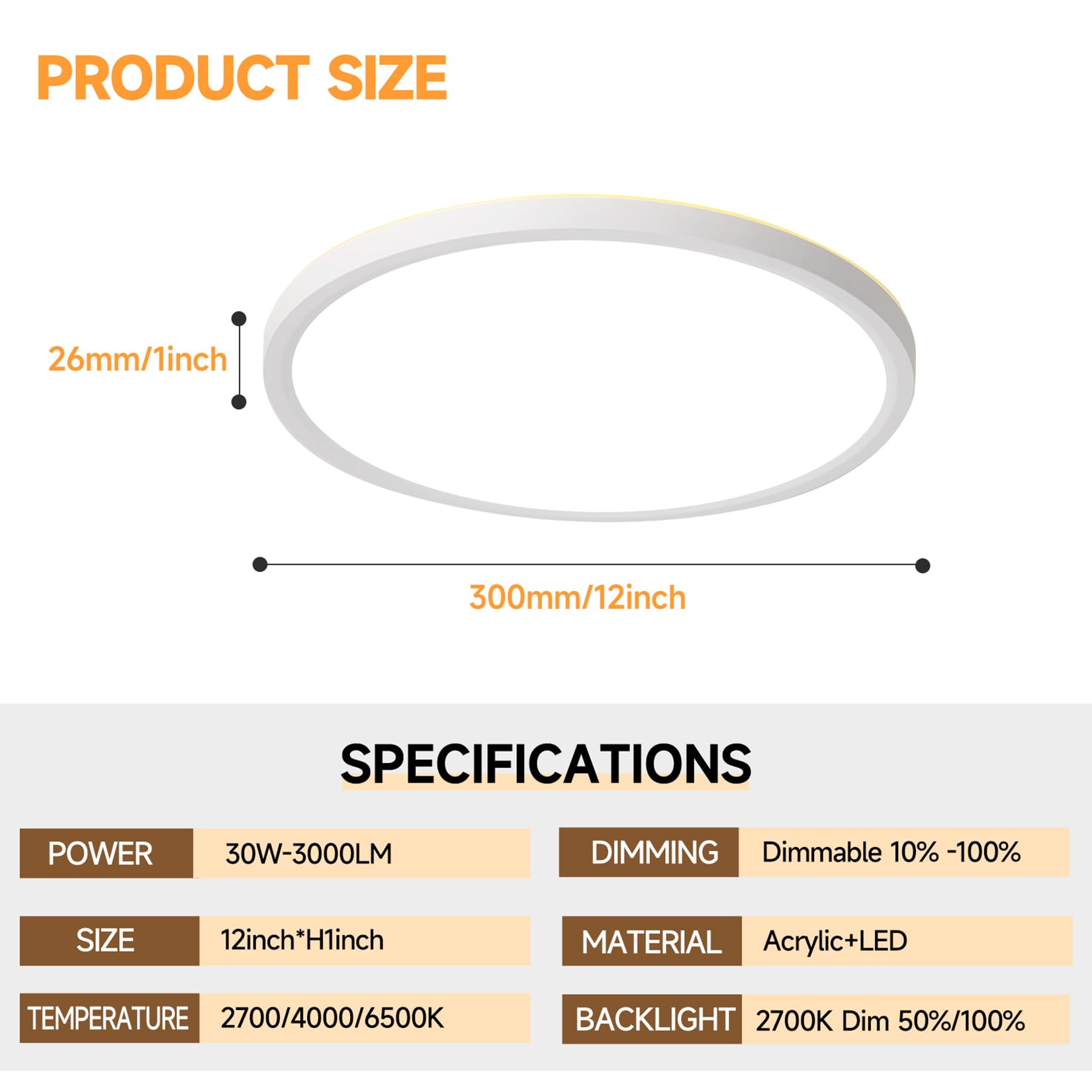 Mille Lucciole Flush Mount Ceiling Light Fixture With Night Light, Dimmable Led Ceiling Lights White 12 Inch 30W 3000Lm 3Cct Col