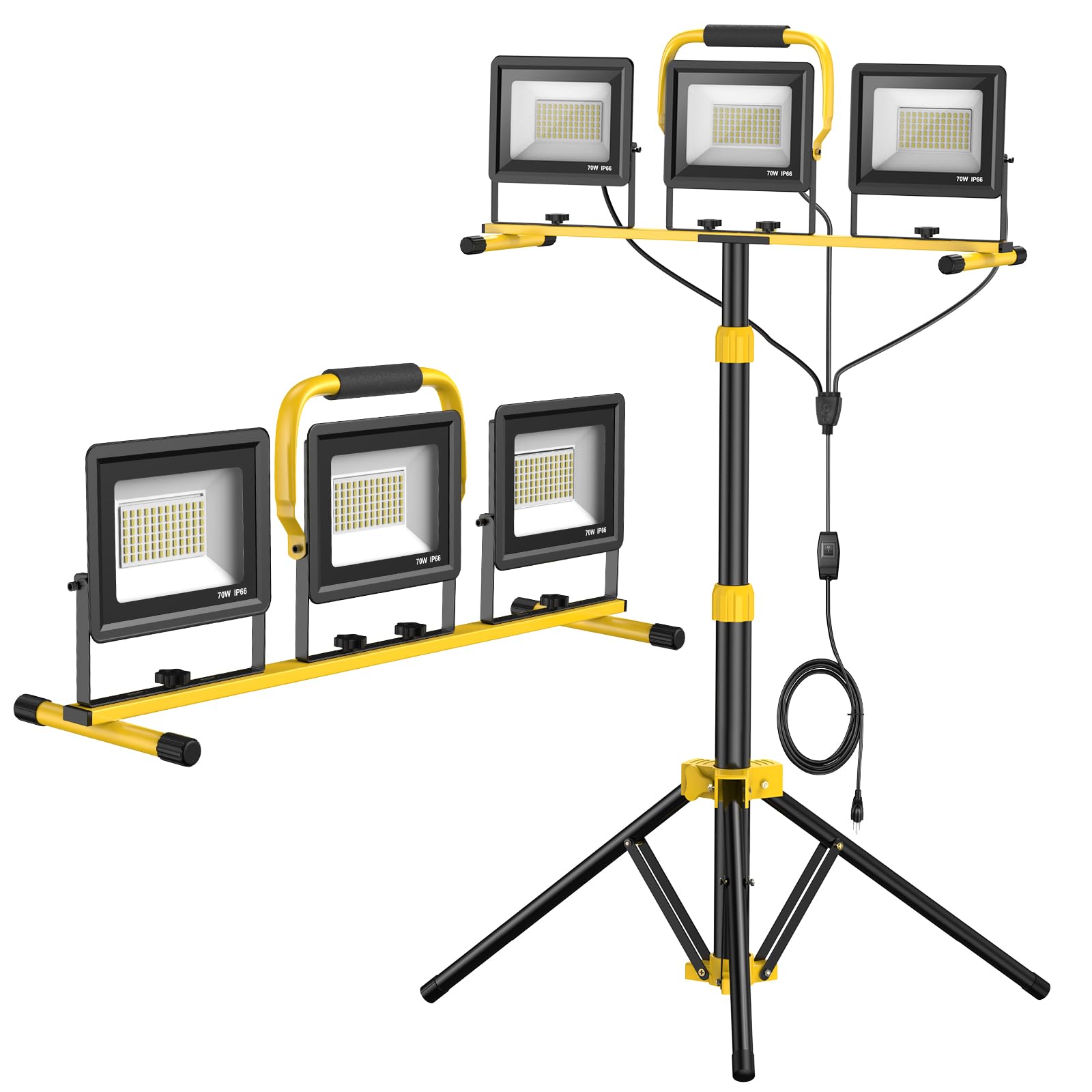 Upgraded Led Work Lights With Stand  21000 Lumen  3-Head Adjustable Work Light  Waterproof Foldable Tripod  Extended Cord For Outdoor & Indoor Job Sites  Workshops  Construction  Garage Lighting