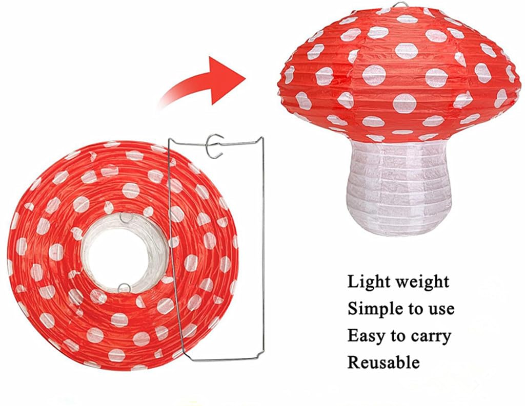 Kinteshun Folding Mushroom Paper Lantern Reusable Hanging Ornament Lamp Cover For Forest Garden Wonderland Theme Birthday Party