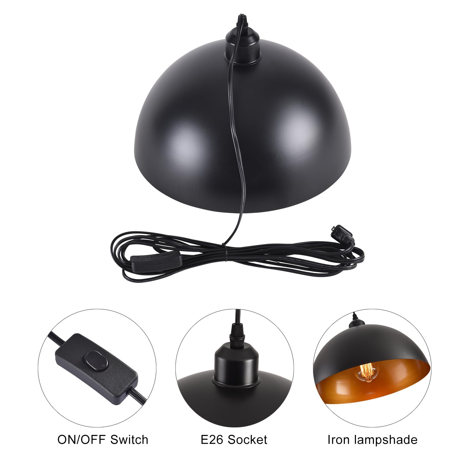 Aojunsansan Plug In Pendant Light 2 Pack Industrial Hanging Lamp With Golden Finish Inside Black Vintage Pendant Lighting Fixtur