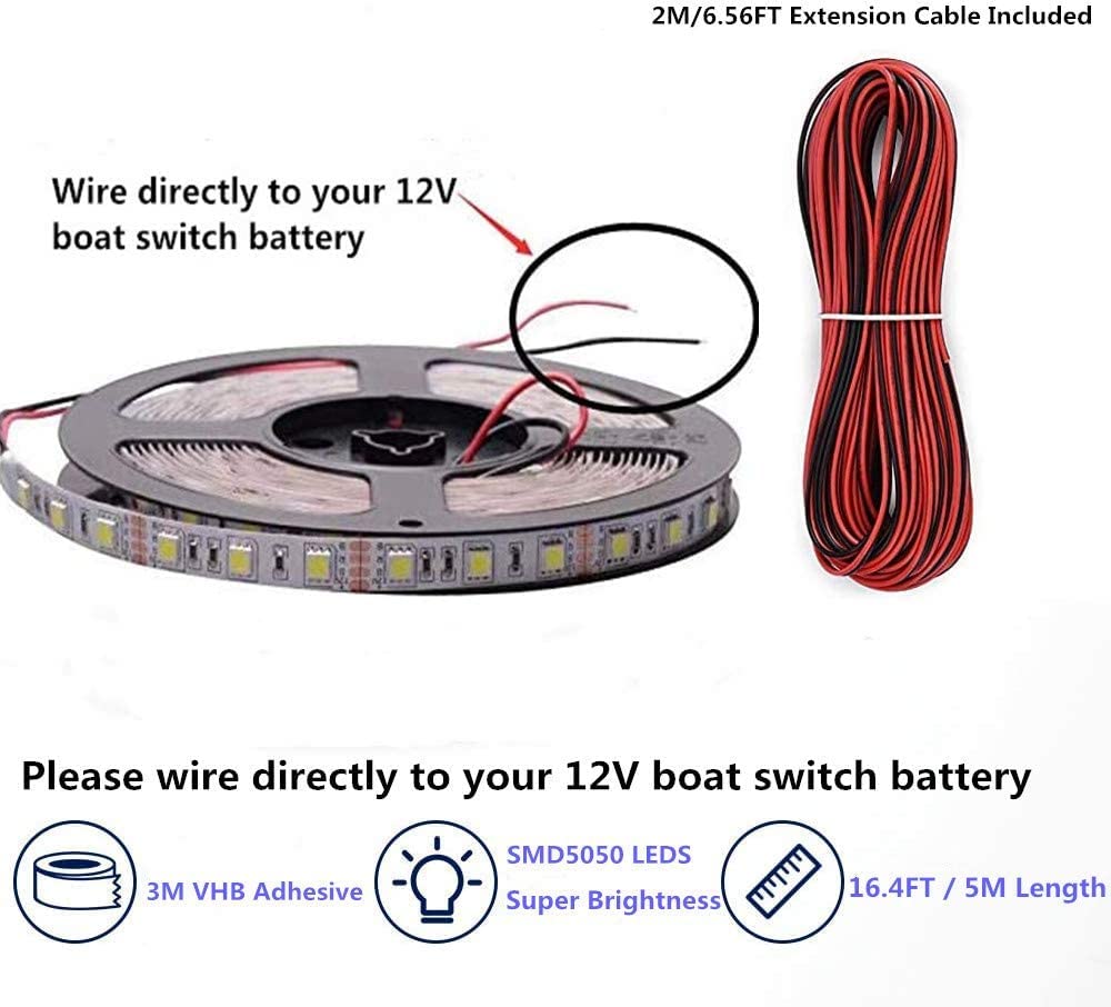 Vbakor 12V Waterproof Pontoon LED Strip Lights, 5M Amber Marine Light for Boats, Model VH284605
