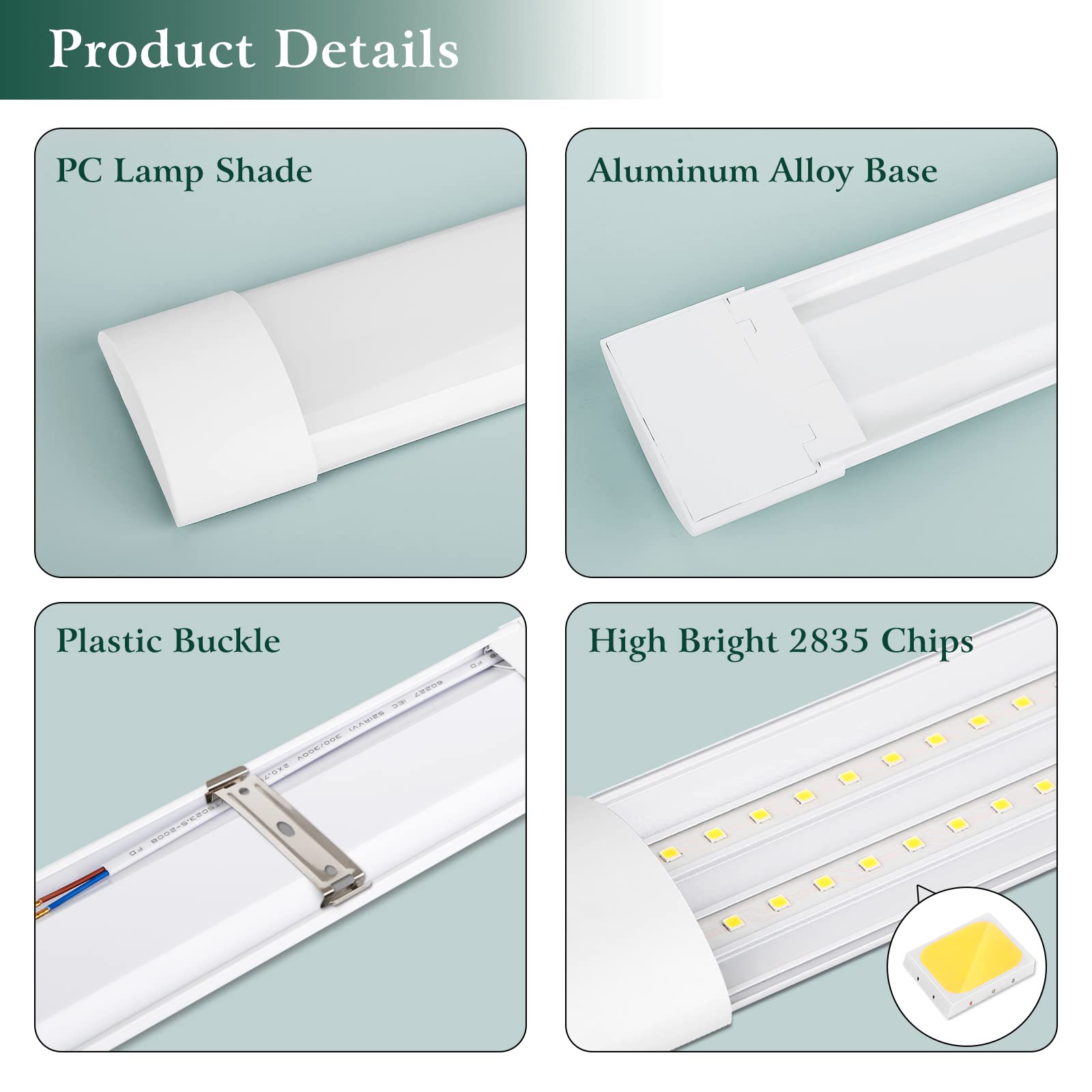 colmeguna 4FT LED Batten Light, 40W, 4000K Daylight, Slim Ceiling Fixture, Plastic, 2 Pack, Model IP20-US-120