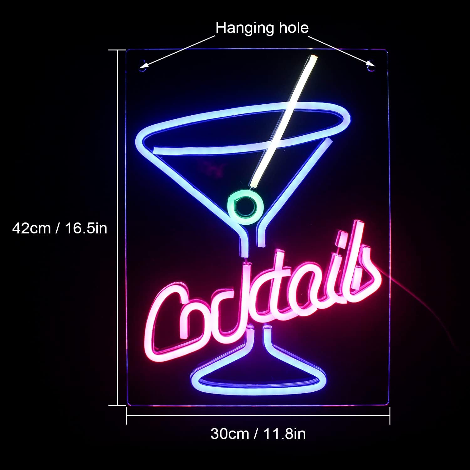 Lucunstar Cocktails Neon Sign, Led Sign Cocktail Glass Shaped Neon Lights Neon Bar Signs Martini Neon Signs For Wall Decor Neon Sign For Man Cave For Bar Shop Beer Bar Night Club