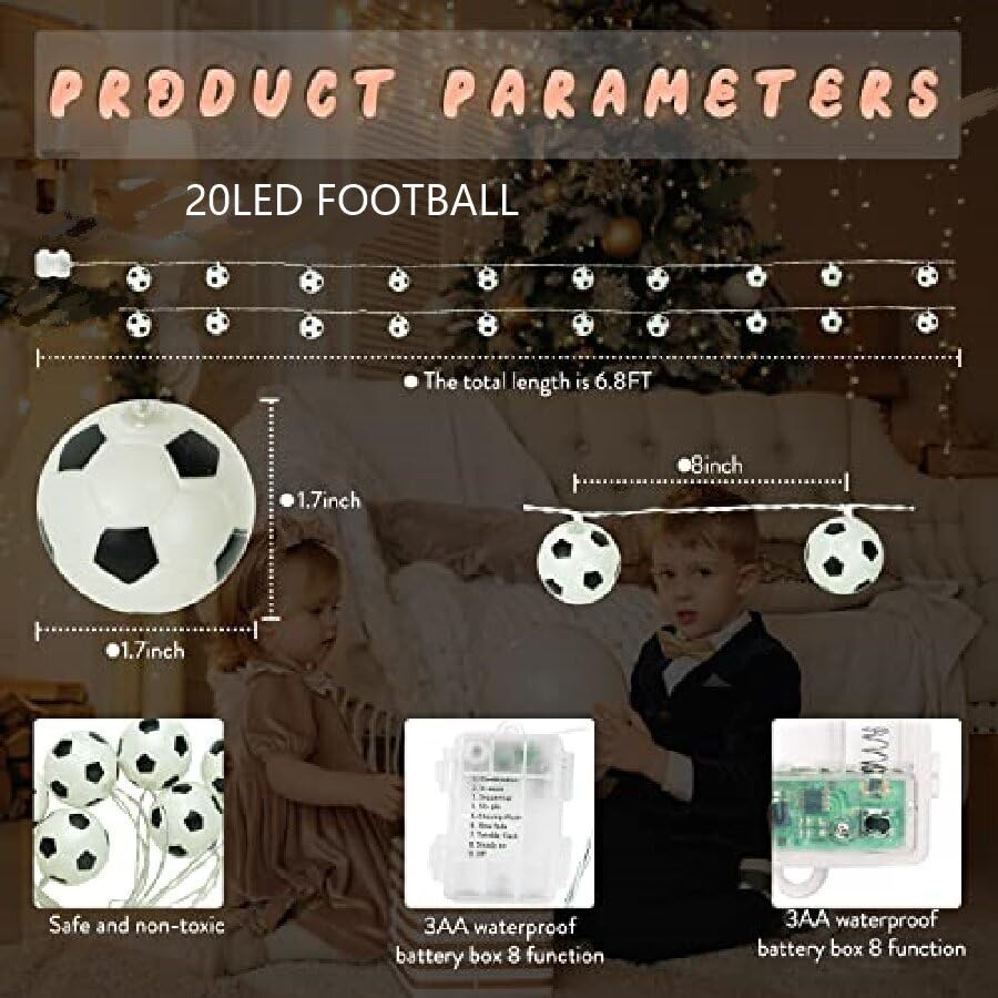 Yeamar Football String Lights, 14Ft 20 Led Sports Ball Indoor Battery Operated Led String Lights