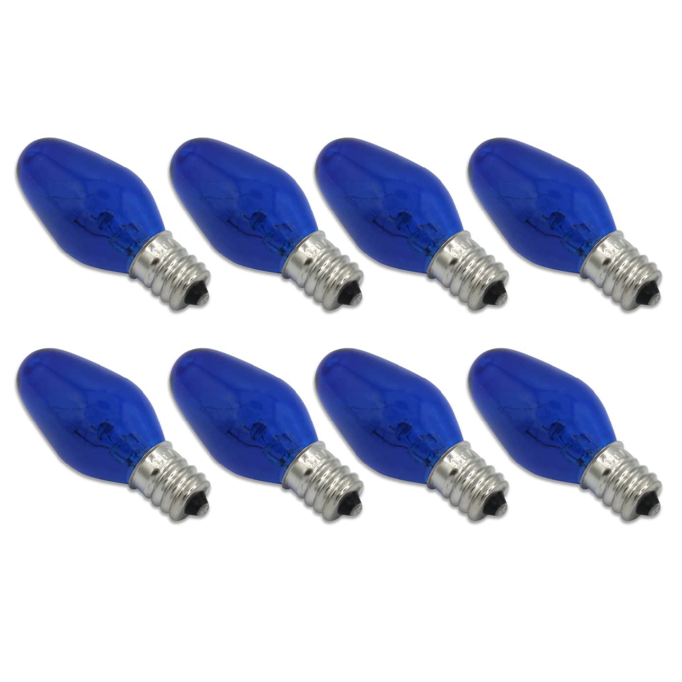 Lumenivo 7 Watt Blue Incandescent C7 Colored Night Light Bulbs 7W C7 Blue Christmas Village Light Bulbs - Candelabra Base For Wi