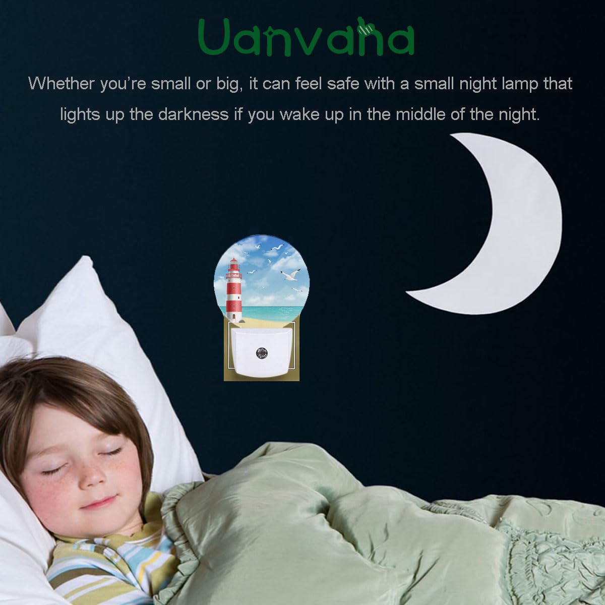 Uanvaha Lighthouse Seabirds Night Lights Plug Into Wall Ocean Beach Seagull Blue Sunny Sky Clouds Led Dusk To Dawn Night Lamp Au