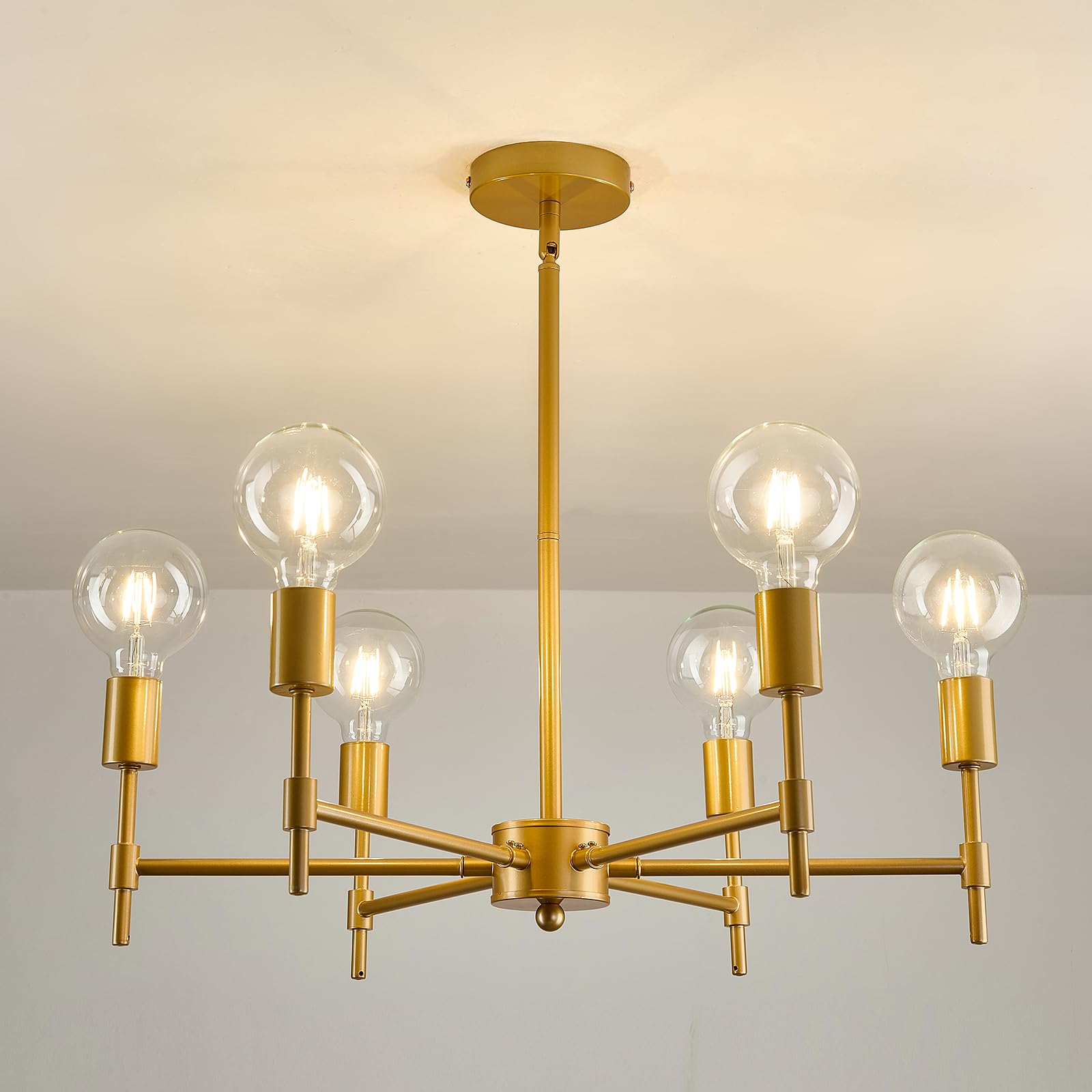 ASGYISA 6-Light Sputnik Chandelier Modern Gold Metal Semi Flush Mount Ceiling Light Fixture Industrial Pendant Lights Farmhouse 