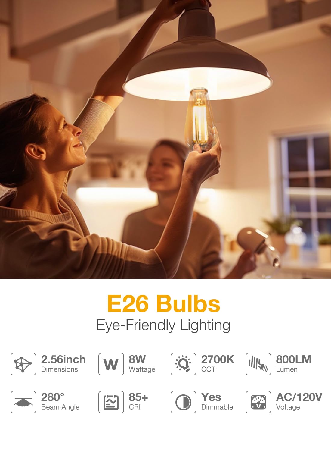 Daybetter 10 Pack Led Lights, Vintage Led Edison Bulbs 60 Watt Equivalent, St58 Antique Led Filament Light Bulbs, E26 Dimmable Led Bulb With Warm White 2700K, Brightness 8W, 800Lm, Clear Glass