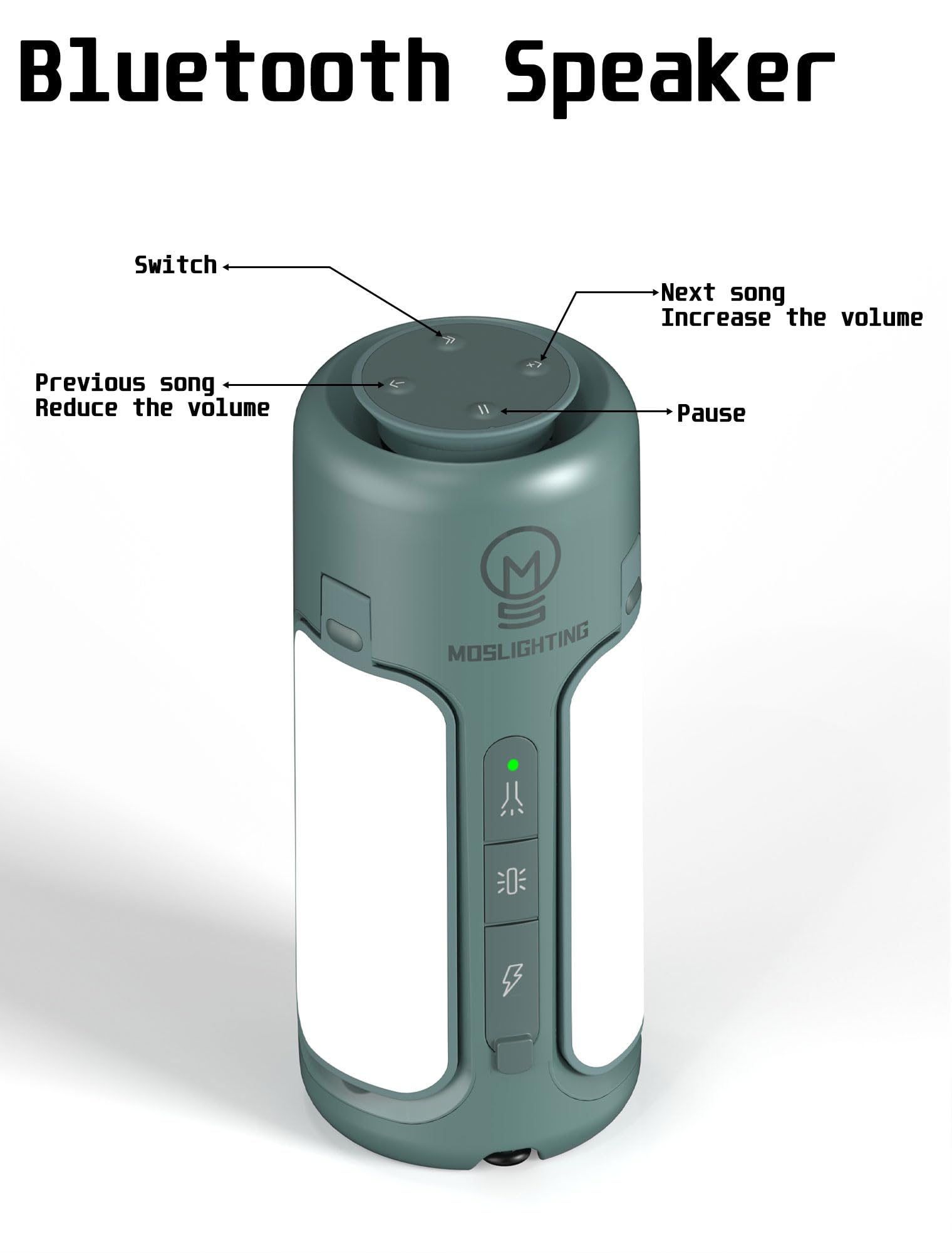 MOSLIGHTING Foldable Camping Lantern with Bluetooth Speaker, 750Lm, Dark Green, Portable ABS Light