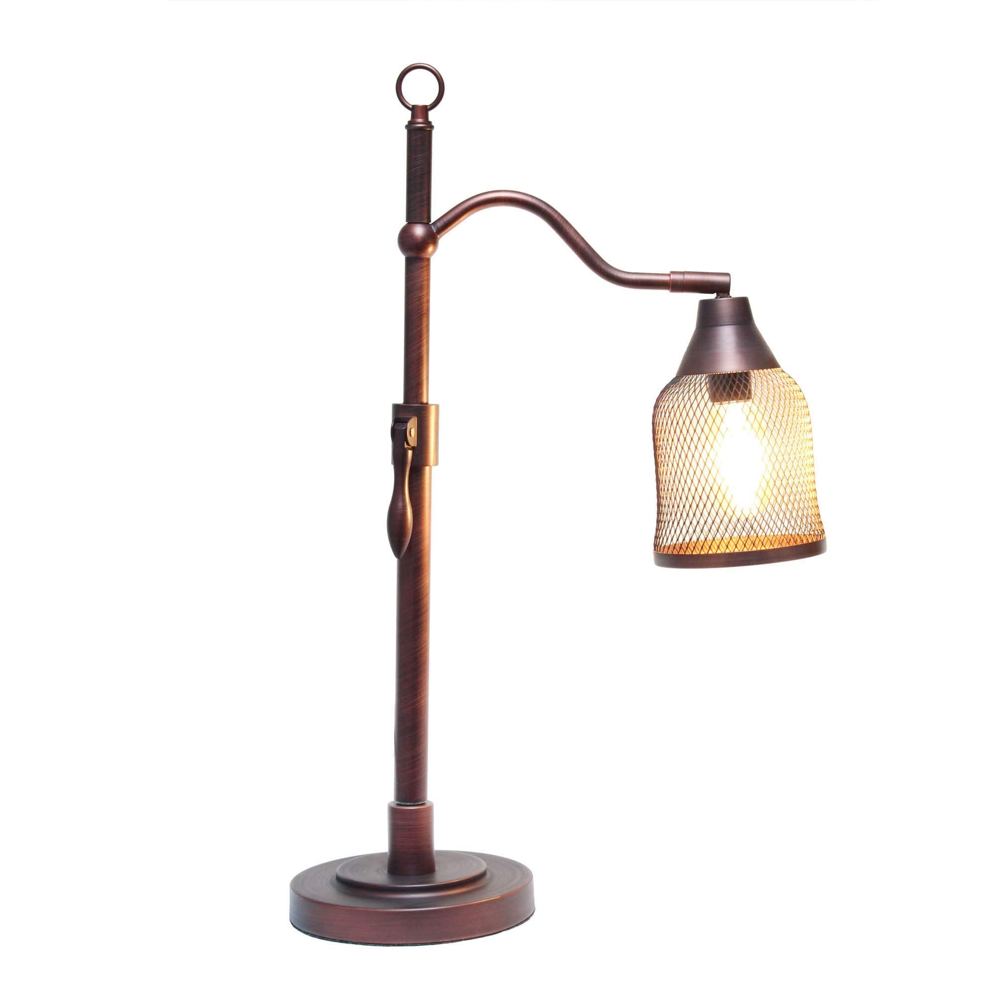 LALIA HOME Vintage Arched Table Lamp, Iron Mesh Shade, 16inL x 7inW x 25inH, Red Bronze, Model LHT-5029-RB