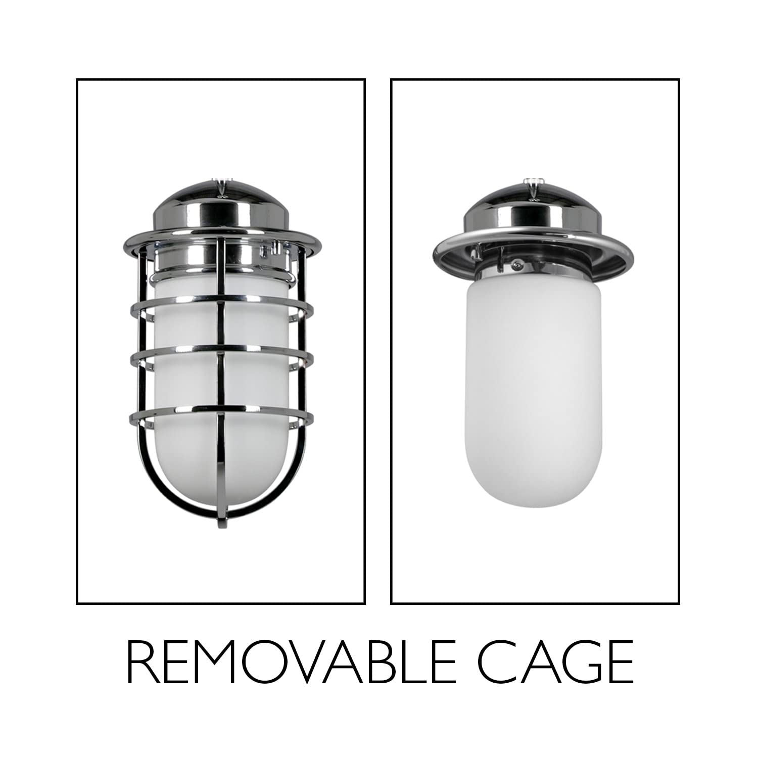 Design House Seaton Wall Light, Dimmable, Metal Wire Cage, White Opal Glass, Polished Chrome, Model 588947-PC