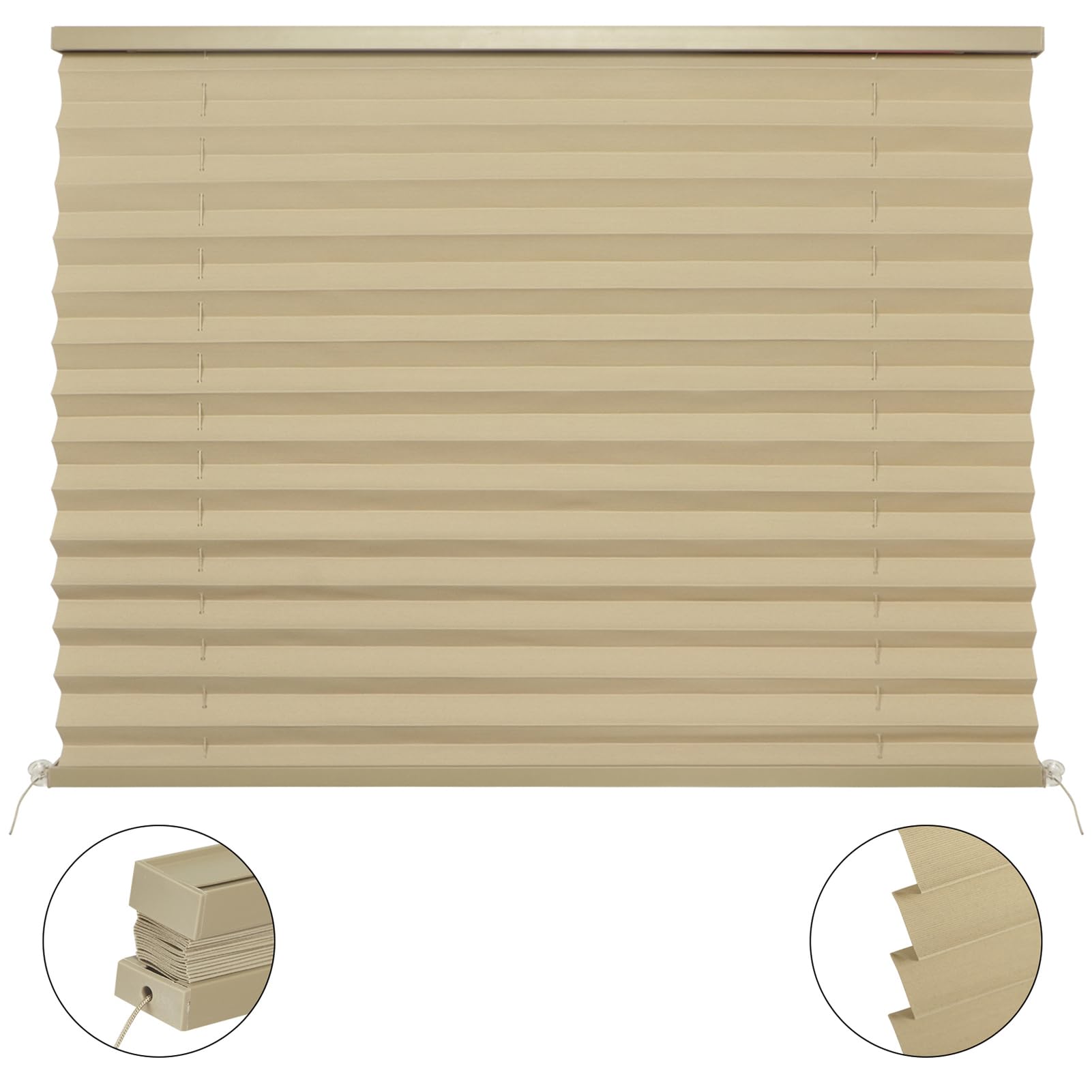 NOVINO RV Blinds for Camper Window, Pleated Fabric Shades, 26"W x 18"L, Cappuccino, Model RS-063