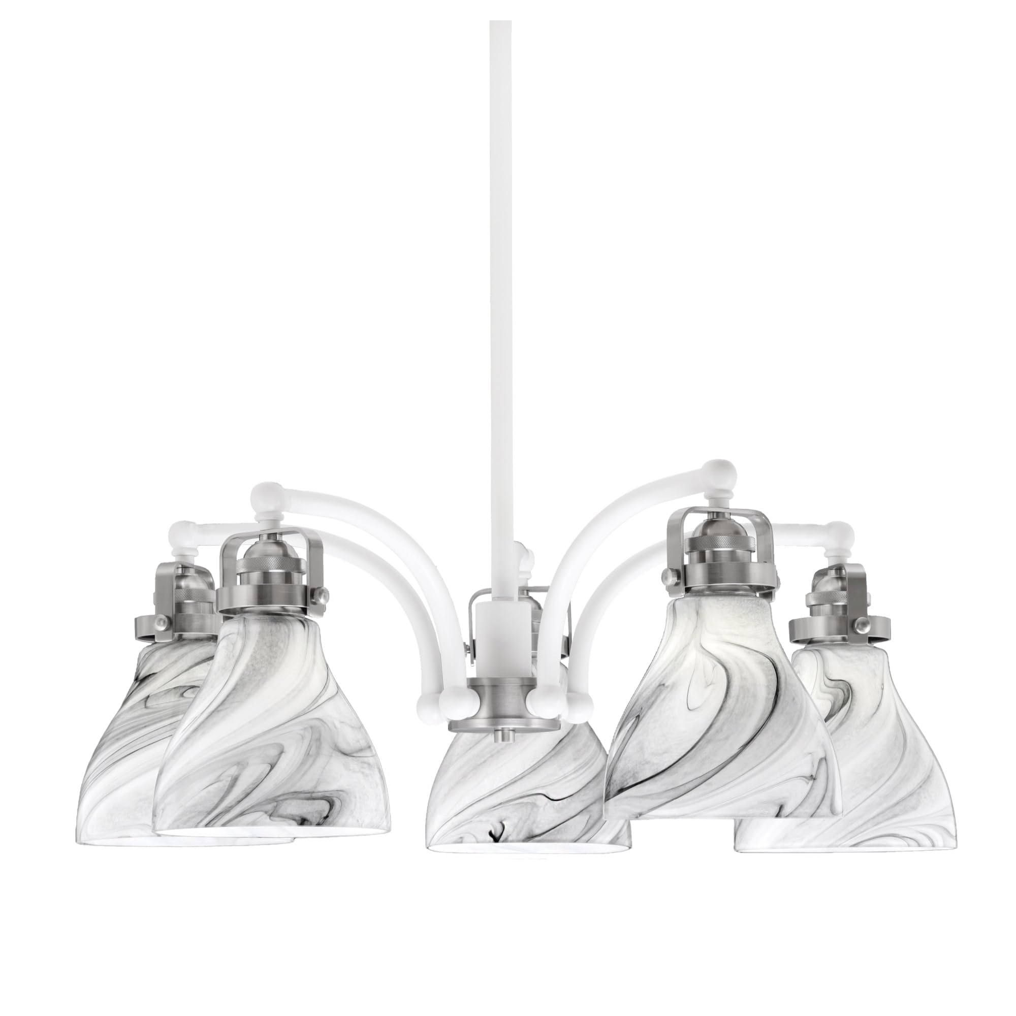 Easton Downlight, 5 Light, Chandelier Shown In White & Brushed Nickel Finish With 6.25&quot; Onyx Swirl Glass