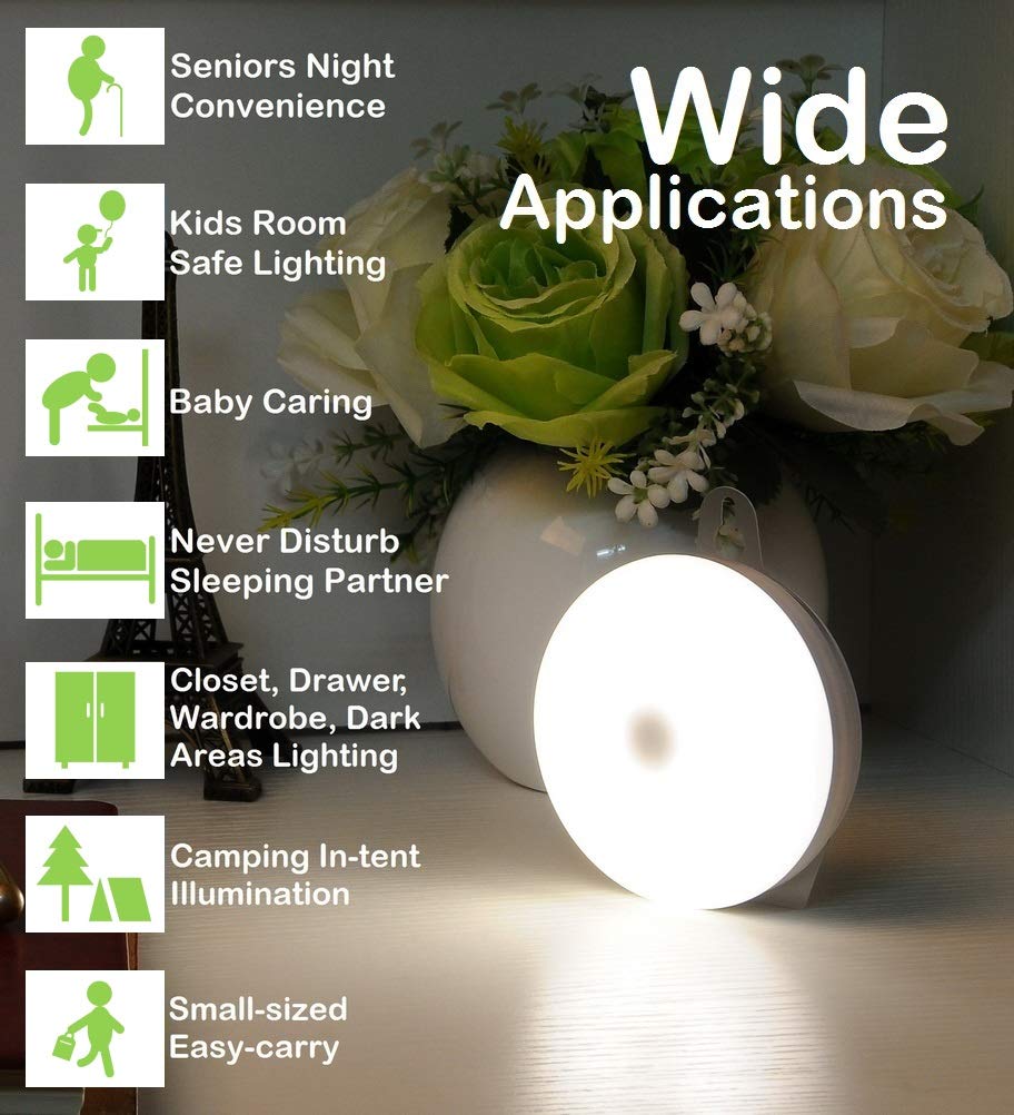 RTSU Rechargeable Touch Light, LED Night Lamp with Touch Sensor, Stepless Dimmer, Built-in Battery, White, Model SQ-066