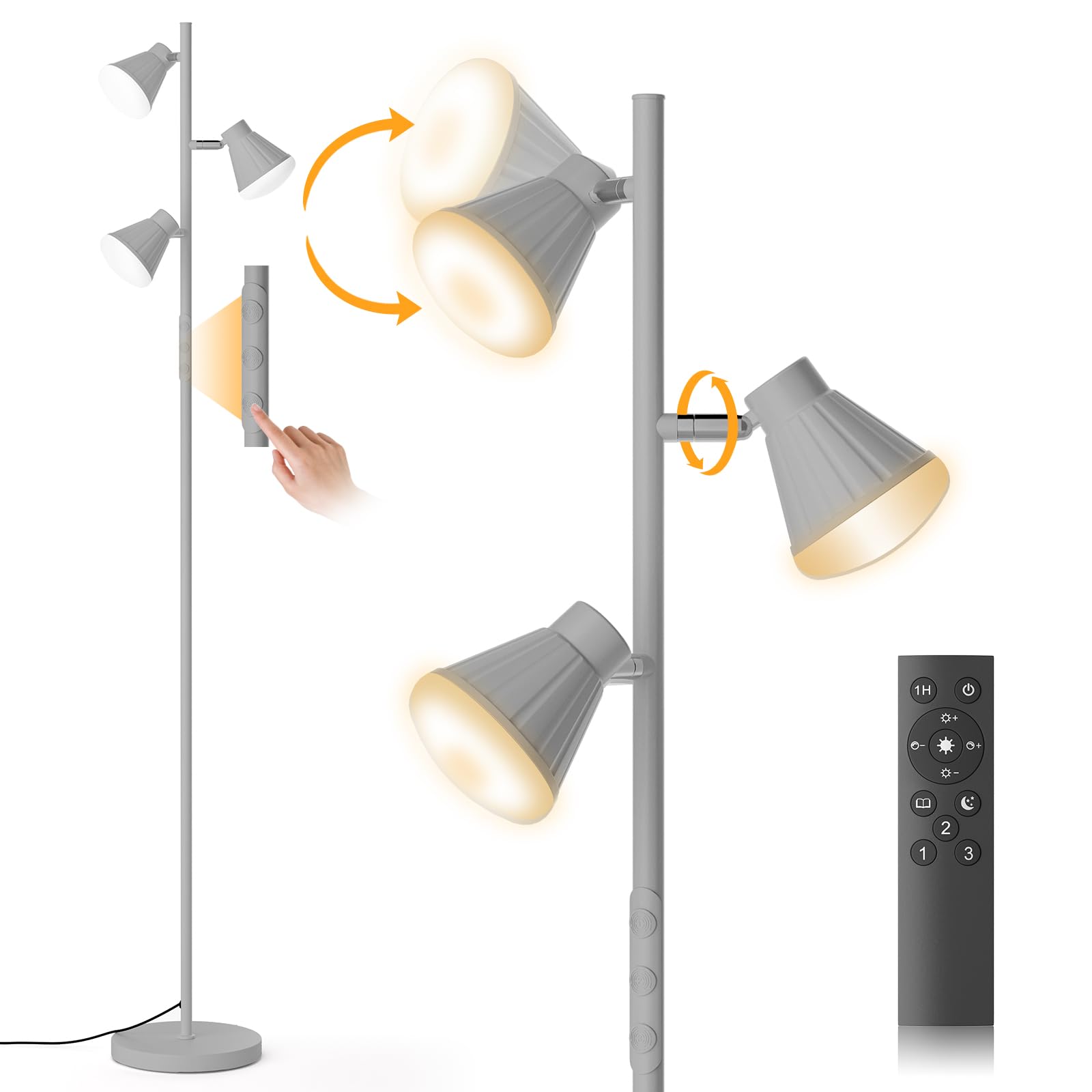 SIBRILLE 36W LED Tree Floor Lamp, Dimmable, Remote & Touch Control, Silver Gray, Model H107812