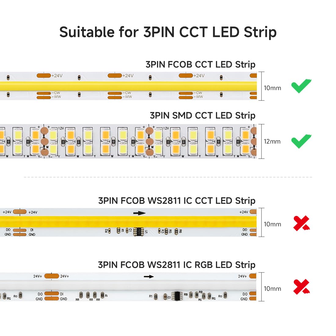 Btf-Lighting 10 Pairs 10Cm 4Pin With 3 Wires Jst Sm 22Awg Cable Male/Female Connector Plug For 3Pin Fcob Cob Cct Led Strip Light