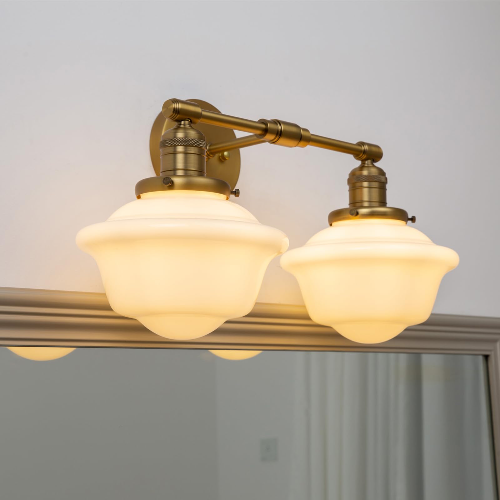 Pathson Wall Sconce Lights, 2-Lights Modern Classic Milk White Glass, Brass, Model XLUS1154D